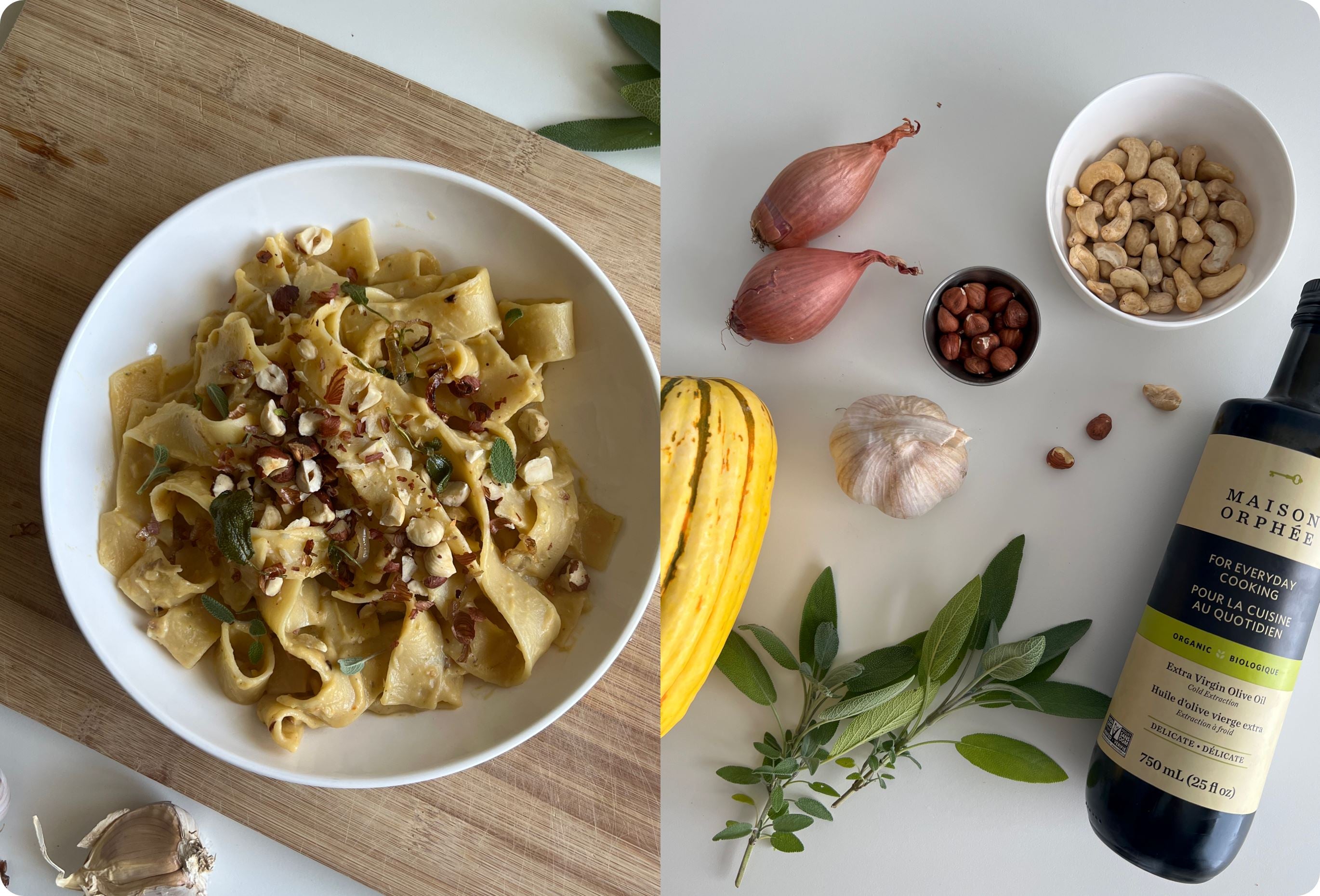 Creamy Squash and Sage Pappardelle Pasta with Roasted Hazelnuts