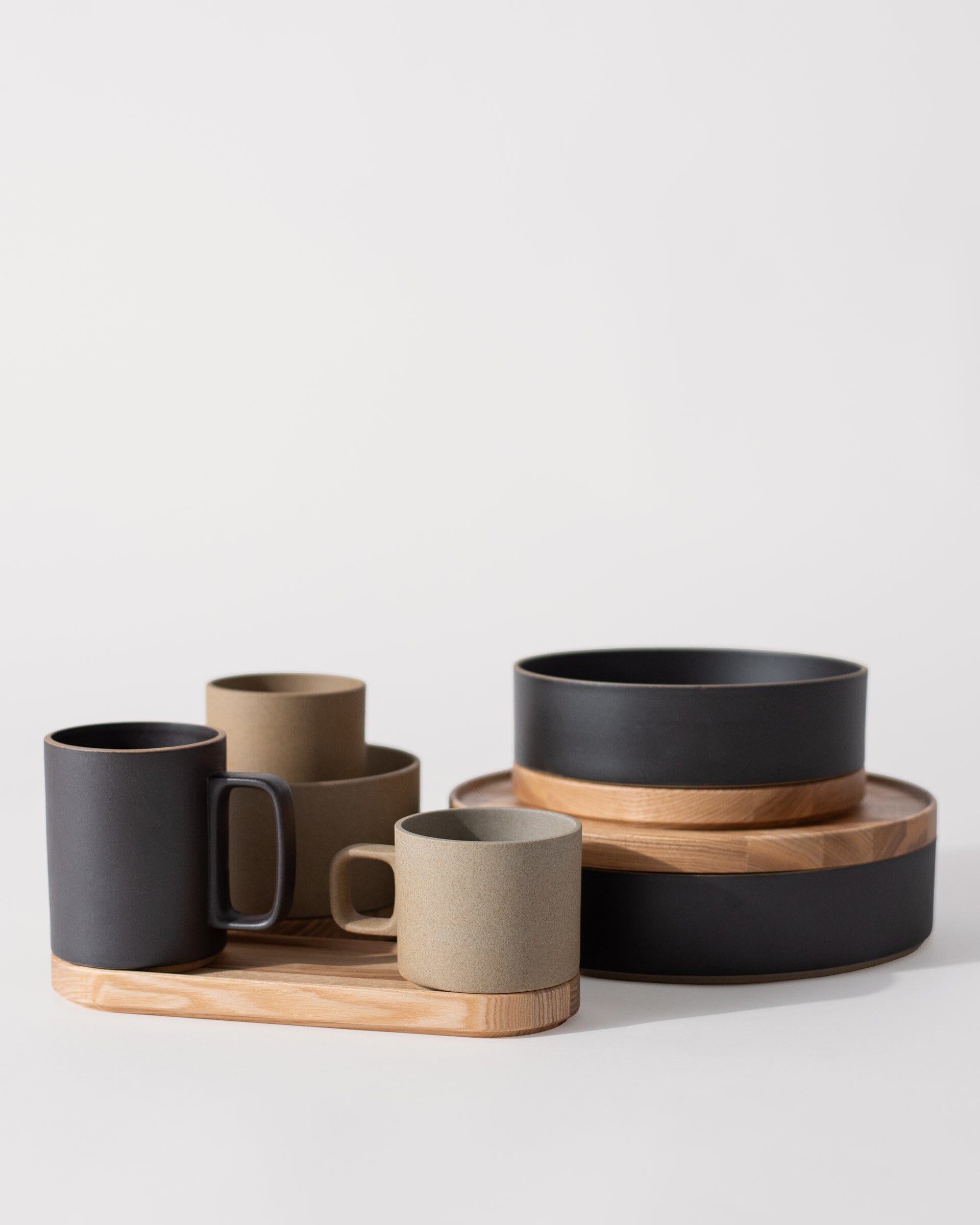 Hasami Porcelain Bowl and Ash Wooden Tray Group Shot 