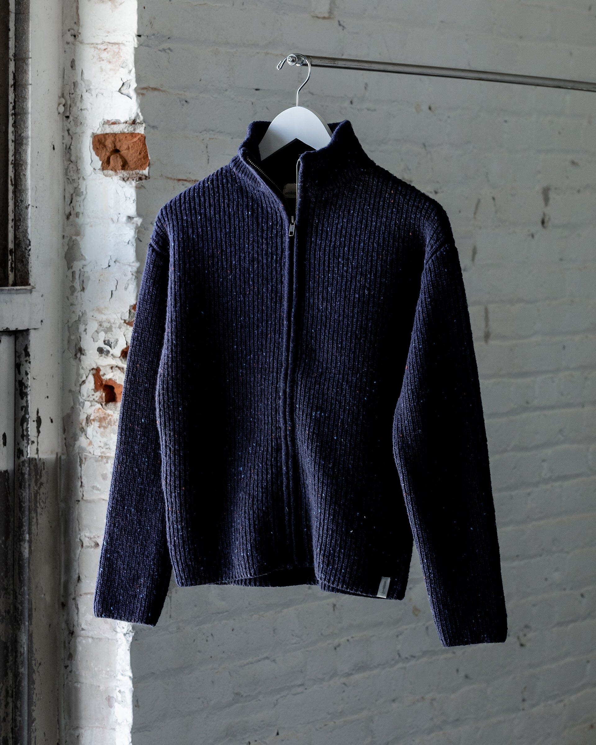 The Womens Fisherman Full Zip Sweater | 100% Merino Wool Knit Speckled Cream / L