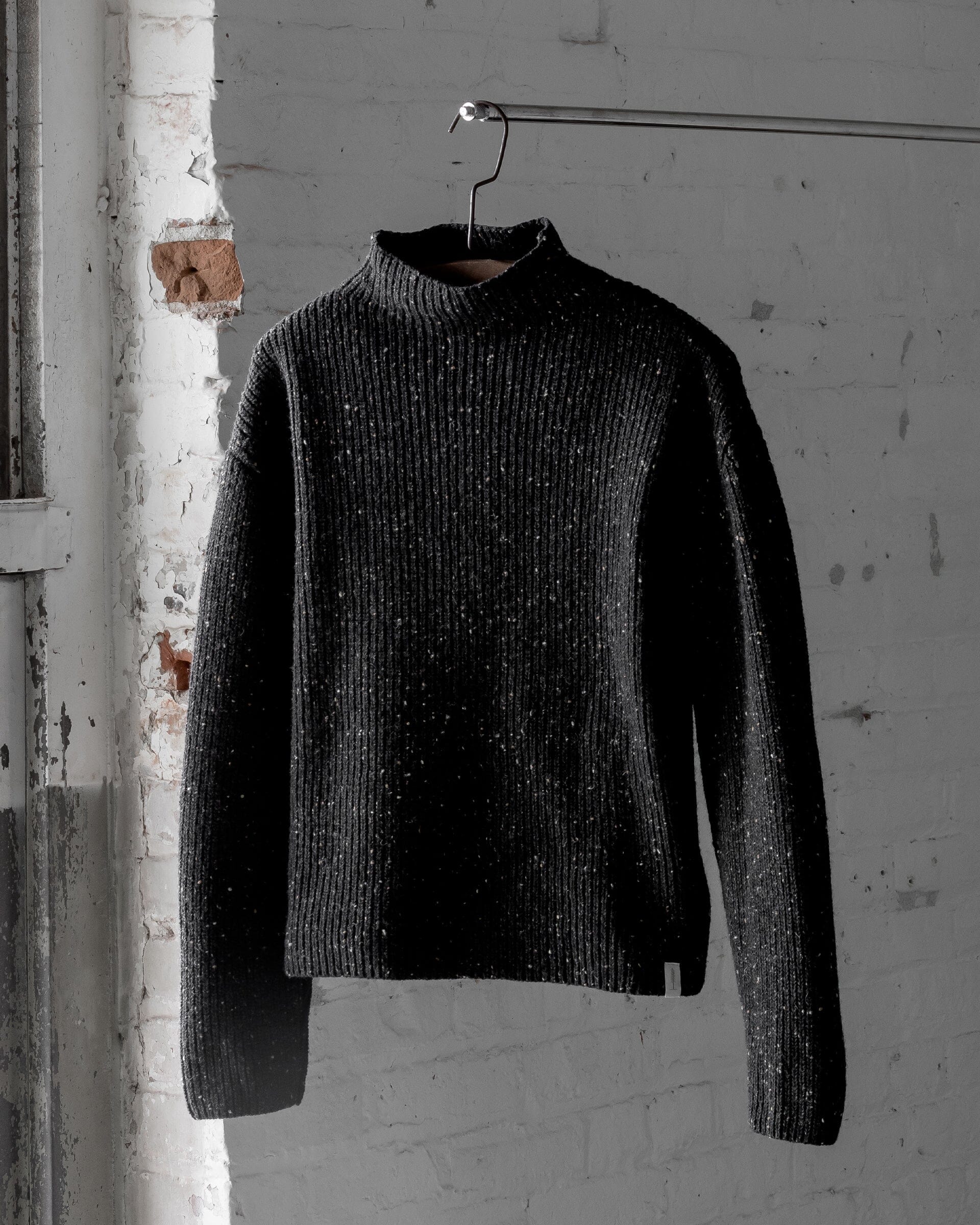 #color_speckled black The Women's Fisherman Sweater in Speckled Black Front 