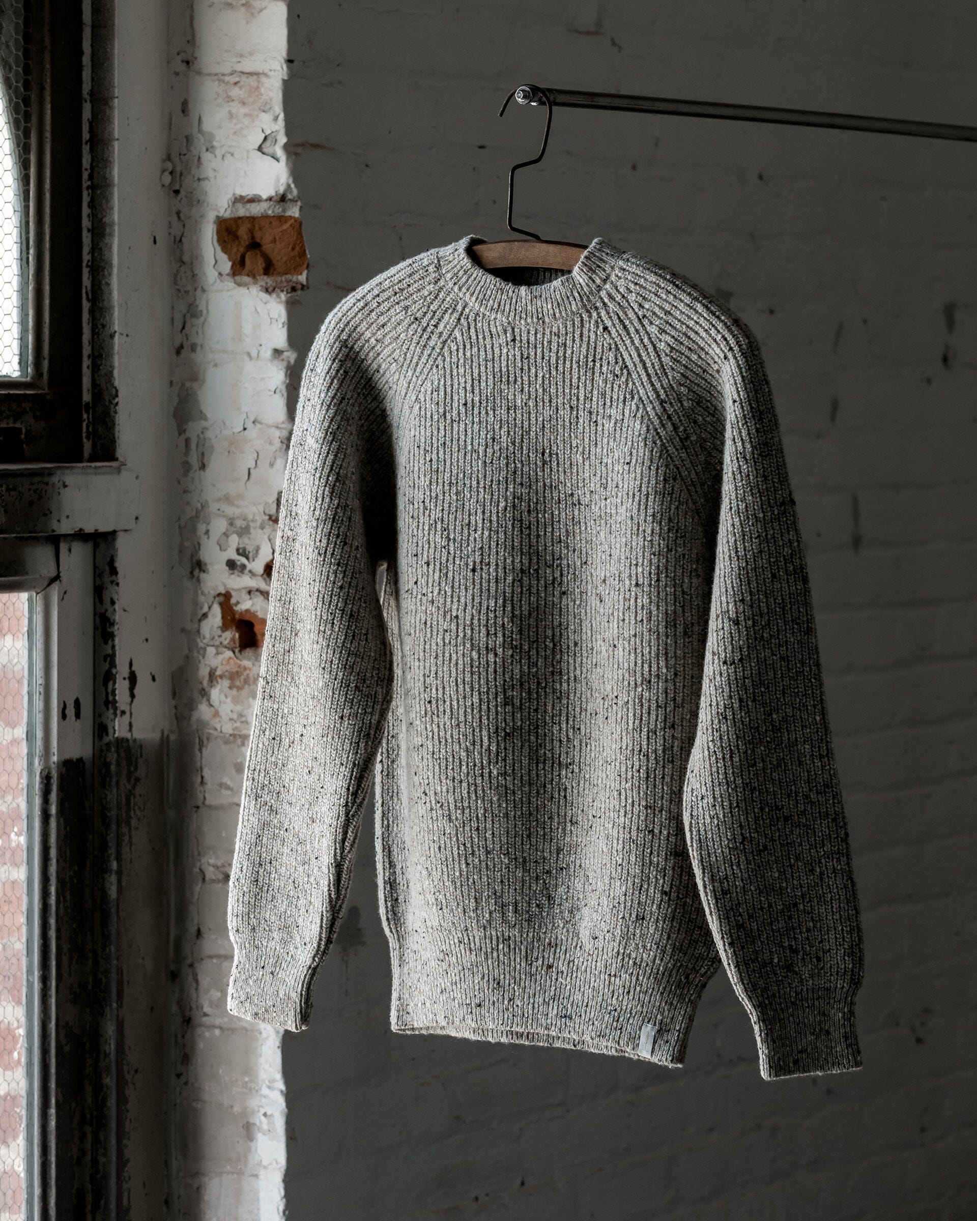 The Mens Fisherman Sweater | 100% Merino Wool Knit Speckled Oat / M