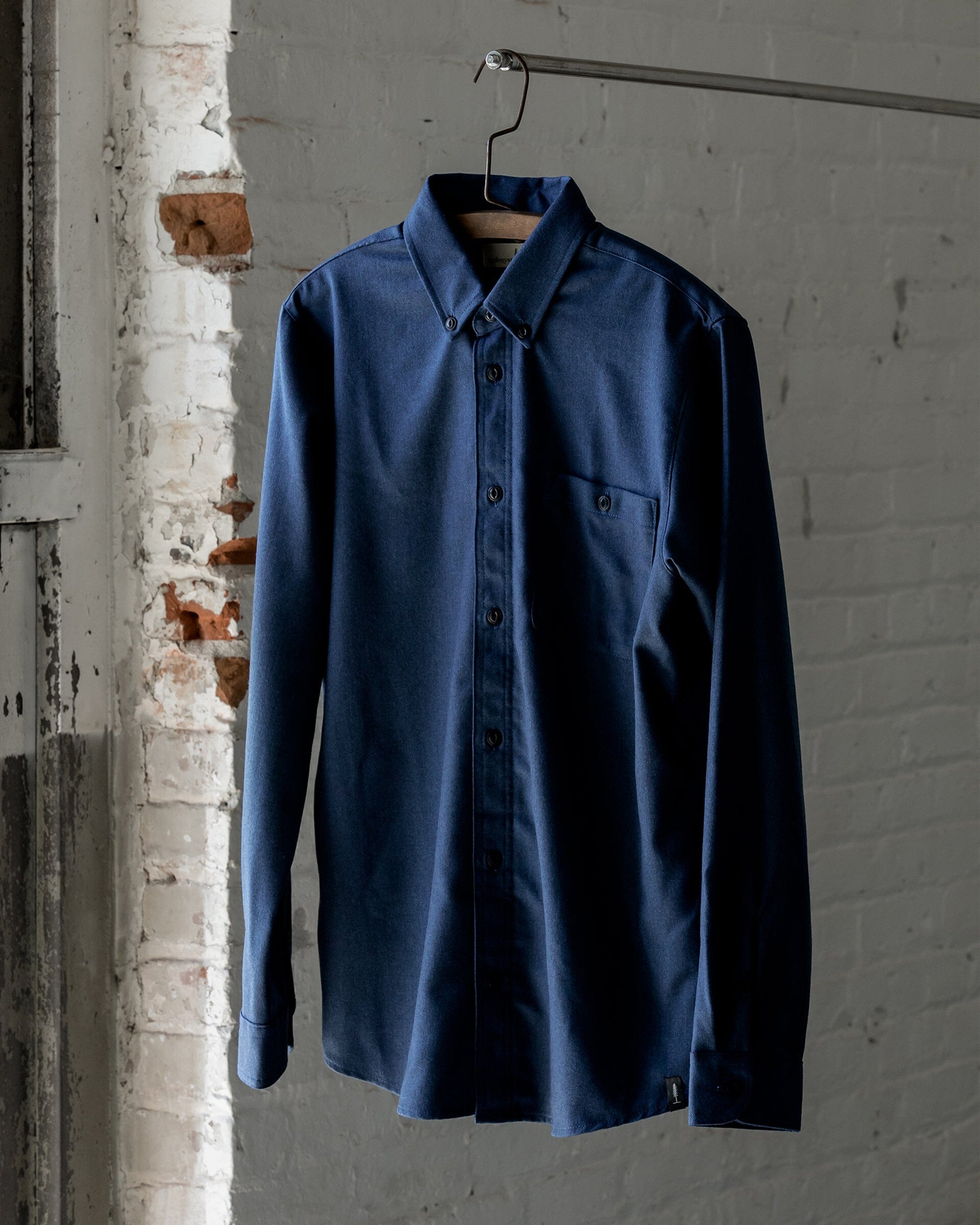 #color_heather blue The Mens Light Wool Shirt in Heather Blue Front 
