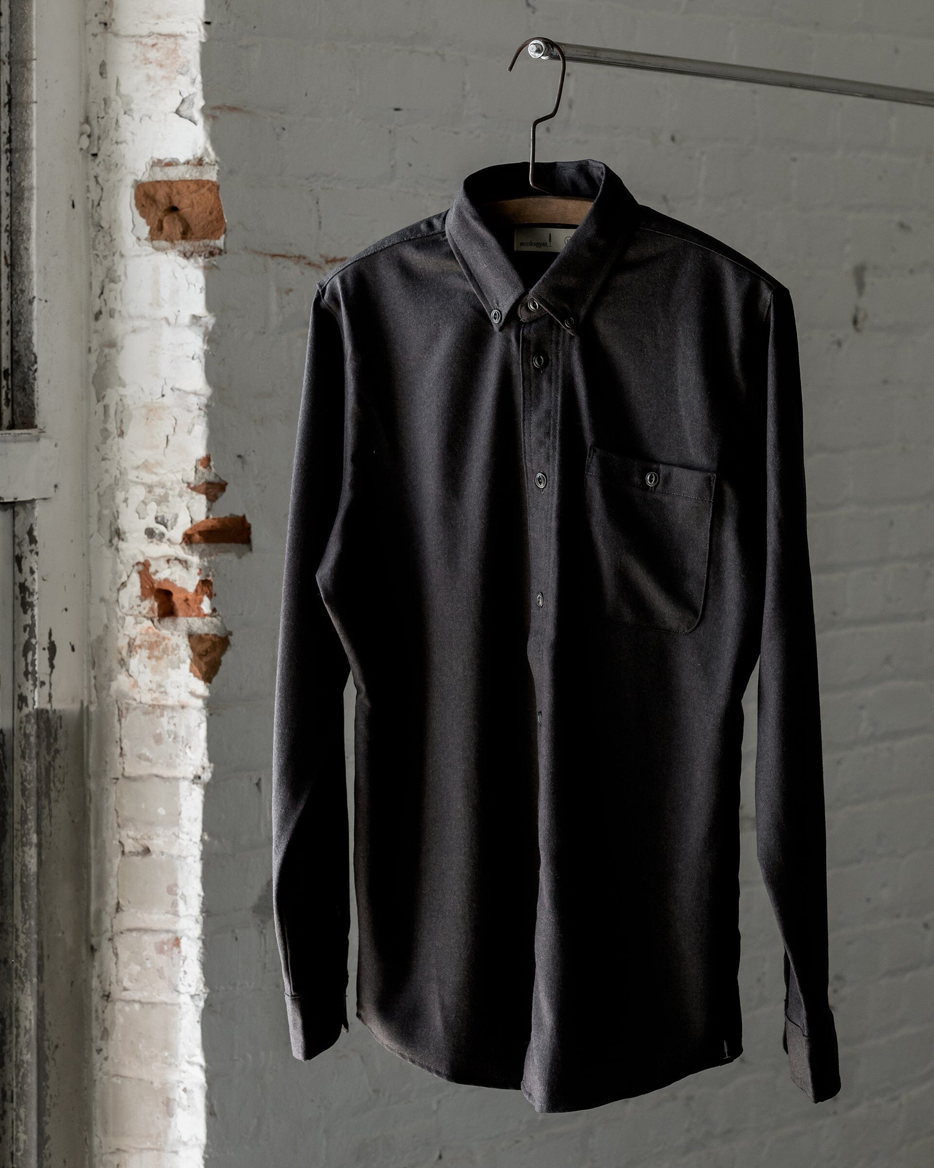 #color_heather dark brown The Mens Light Wool Shirt in Heather Dark Brown Front 