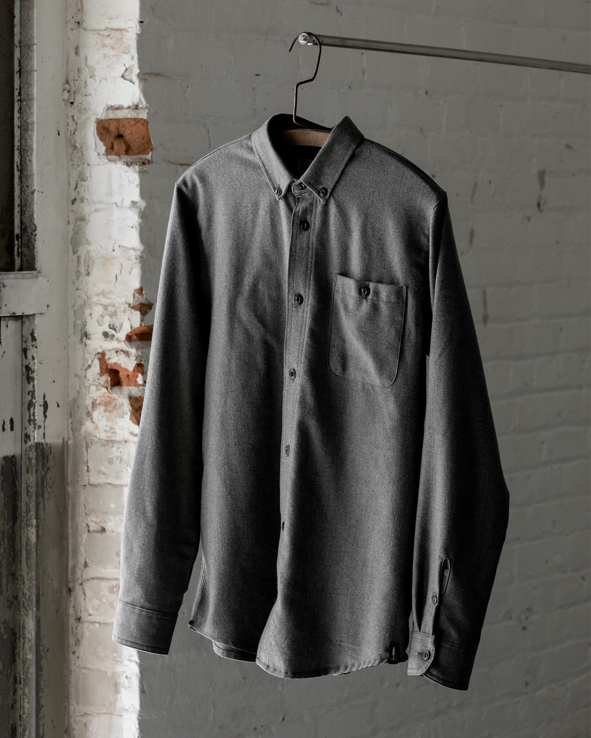 #color_heather grey The Mens Light Wool Shirt in Heather Grey Front 