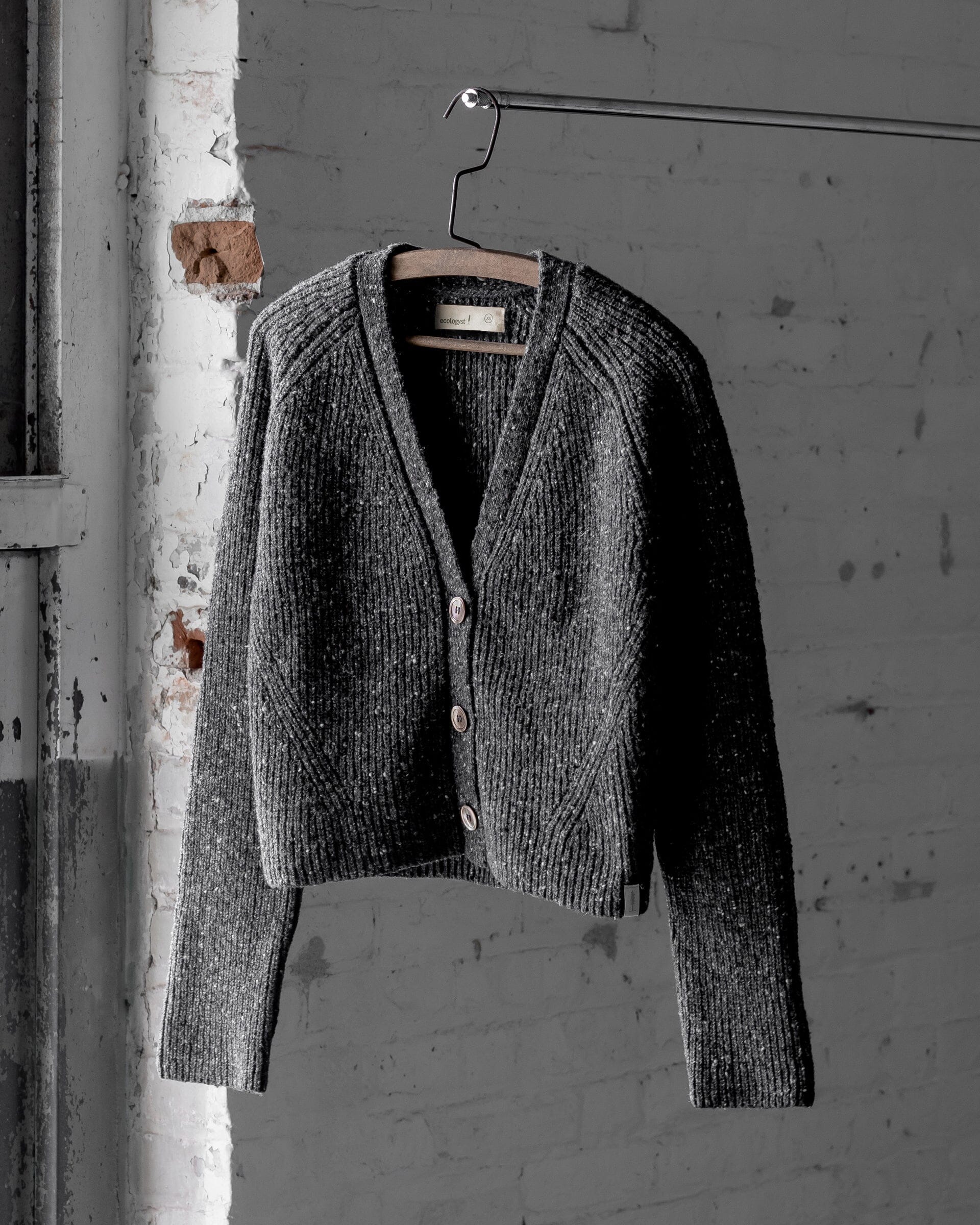  #color_speckled charcoal The Port Cardigan Speckled Charcoal Front