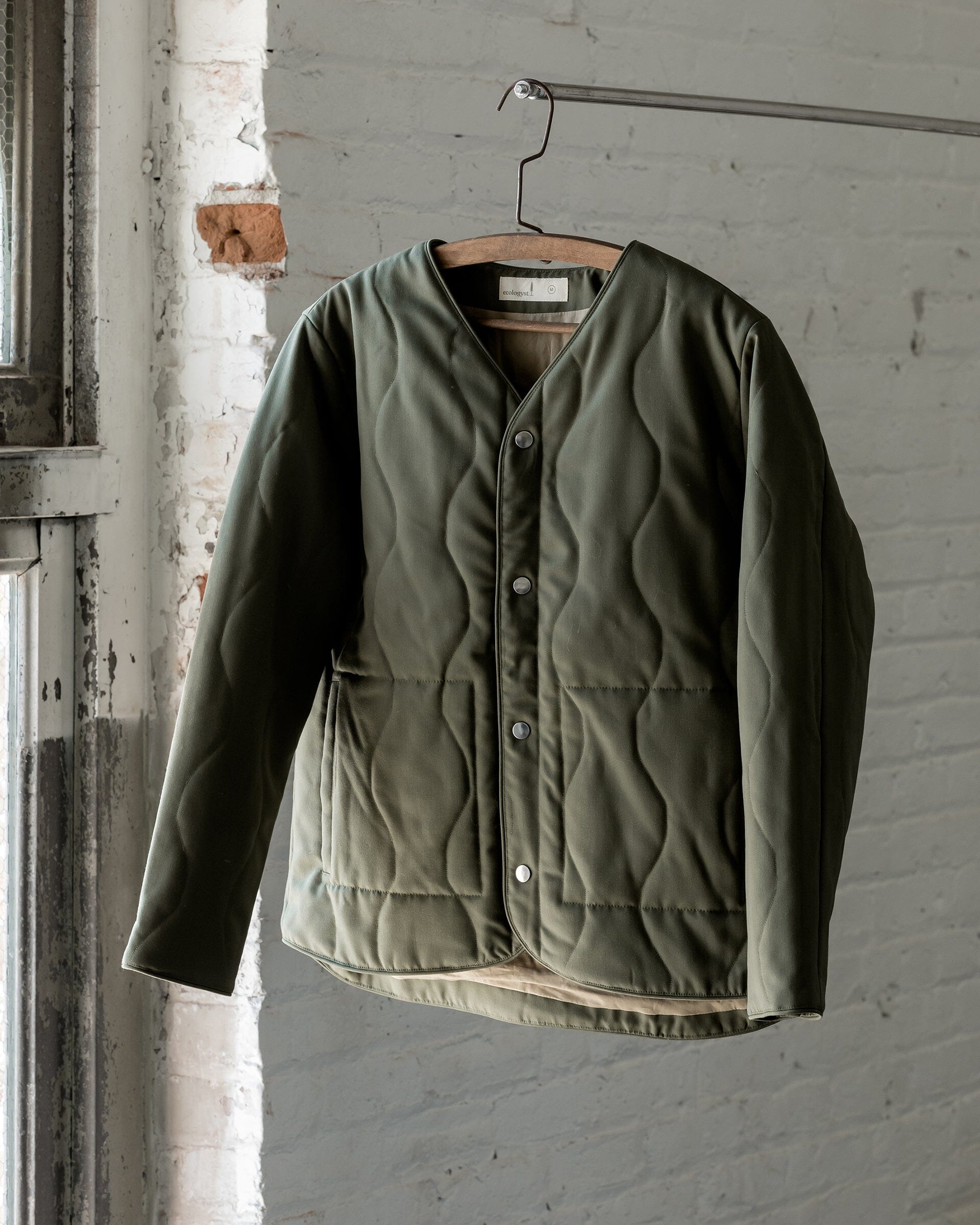  #color_moss-green The Quilted Liner Jacket in Moss Green Front