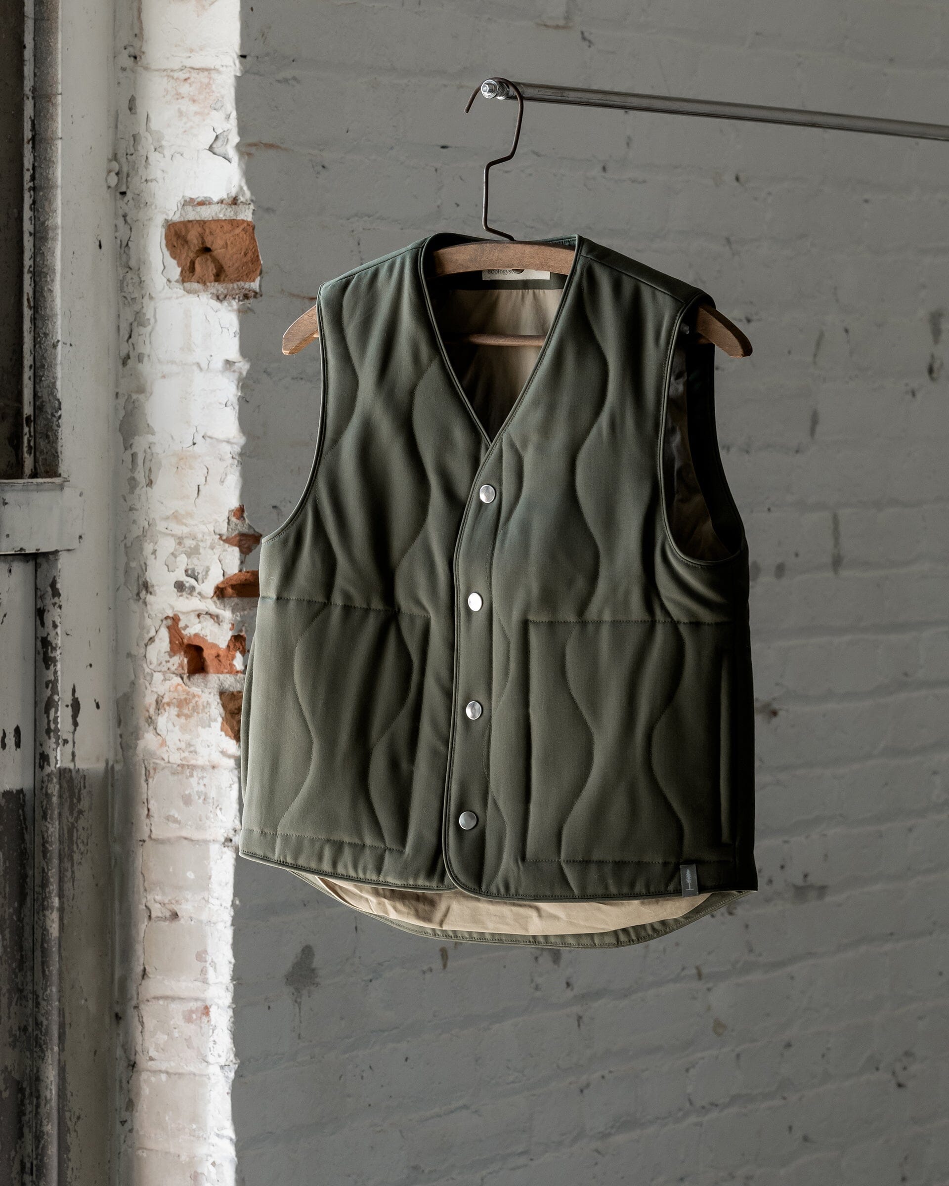 #color_moss green The Womens Quilted Wool Vest in Moss Green Front 