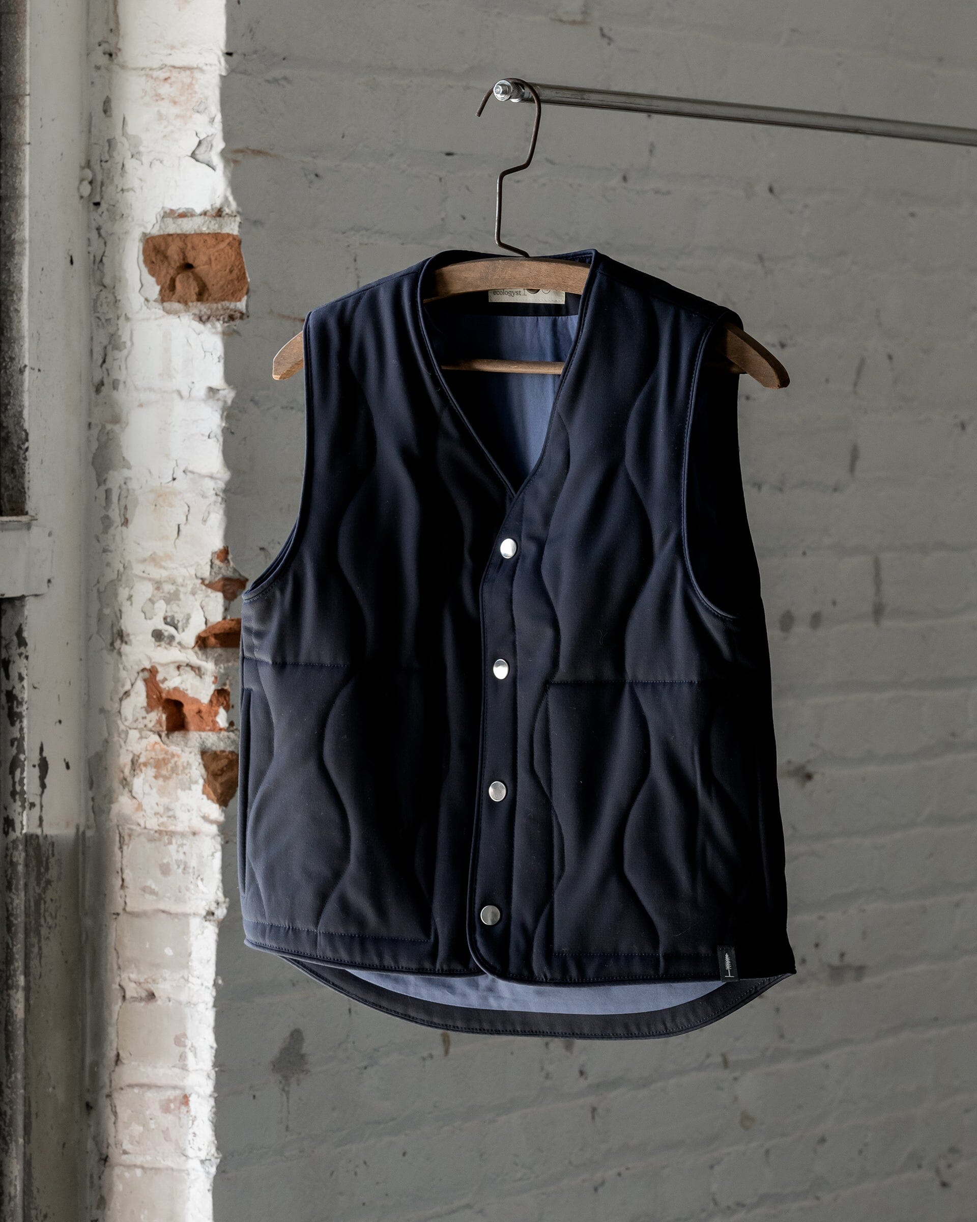 #color_navy The Womens Quilted Wool Vest in Navy Front 