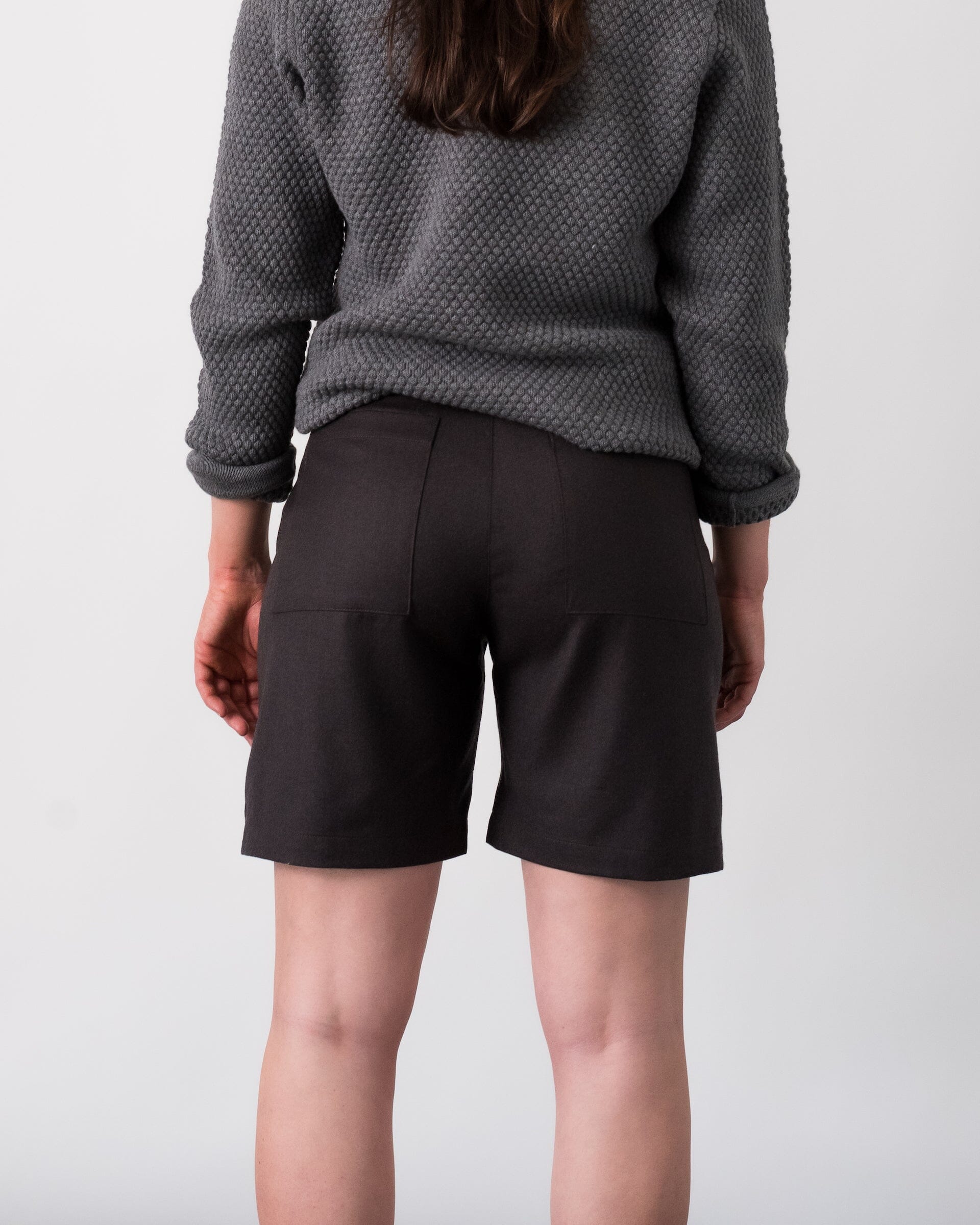 The Womens Light Wool Short in Heather Dark Brown - Full Body 1 #color_heather dark brown
