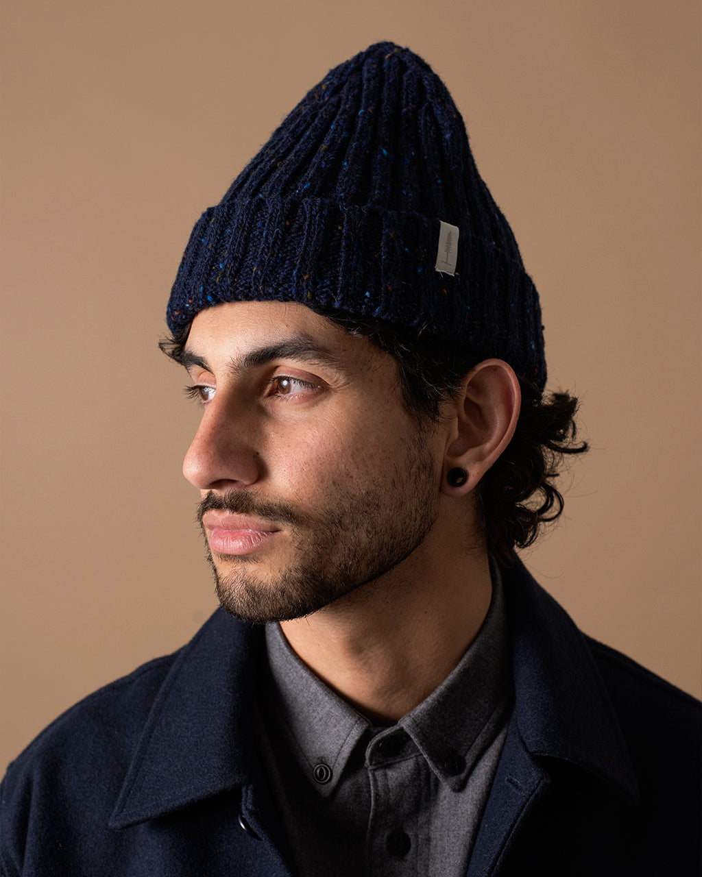 The Fisherman Toque in Speckled Navy On Body #color_speckled-navy