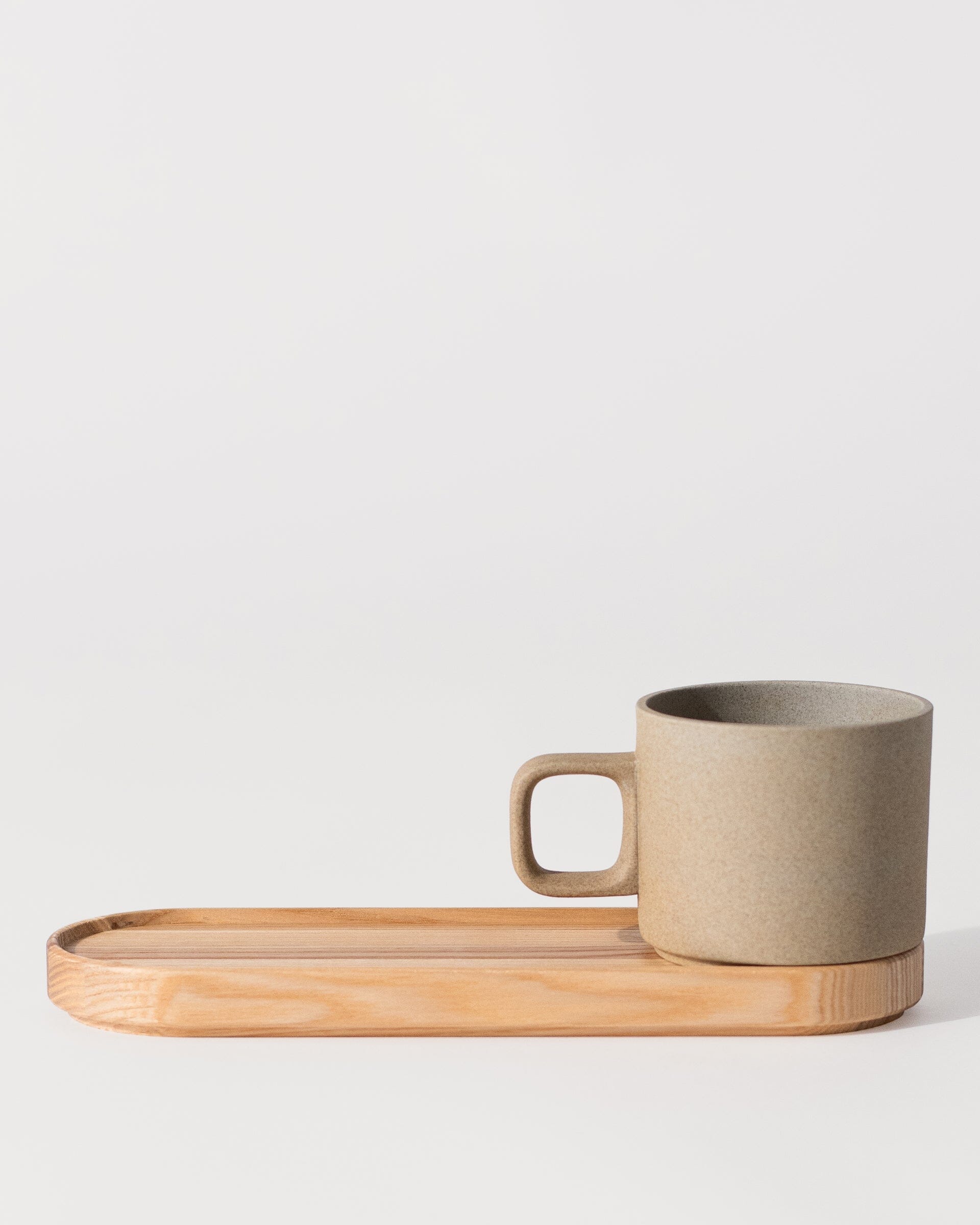 Hasami Porcelain Mug 11oz in Natural with Ash Wooden Tray  #color_natural