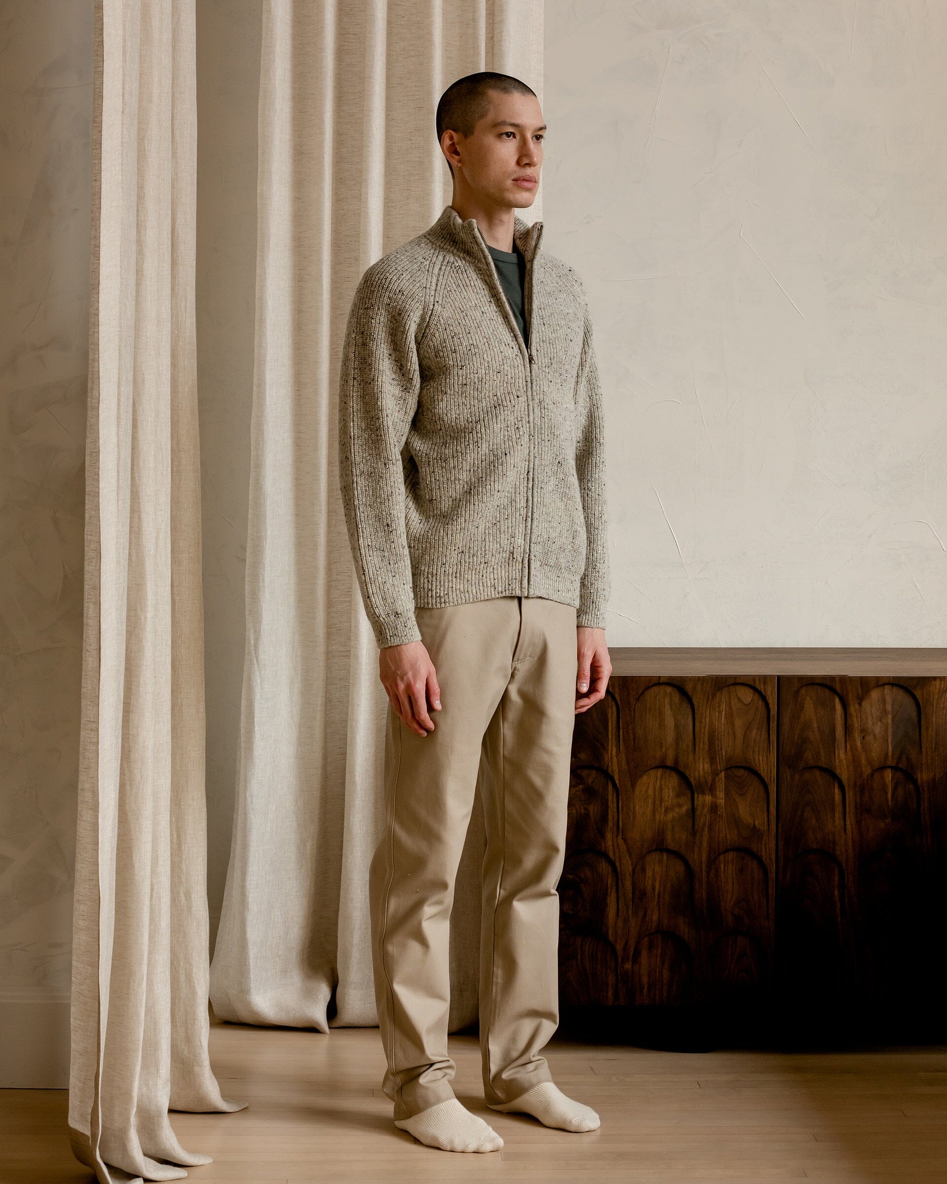 The Mens Fisherman Sweater in Speckled Oat - Lookbook #color_speckled oat