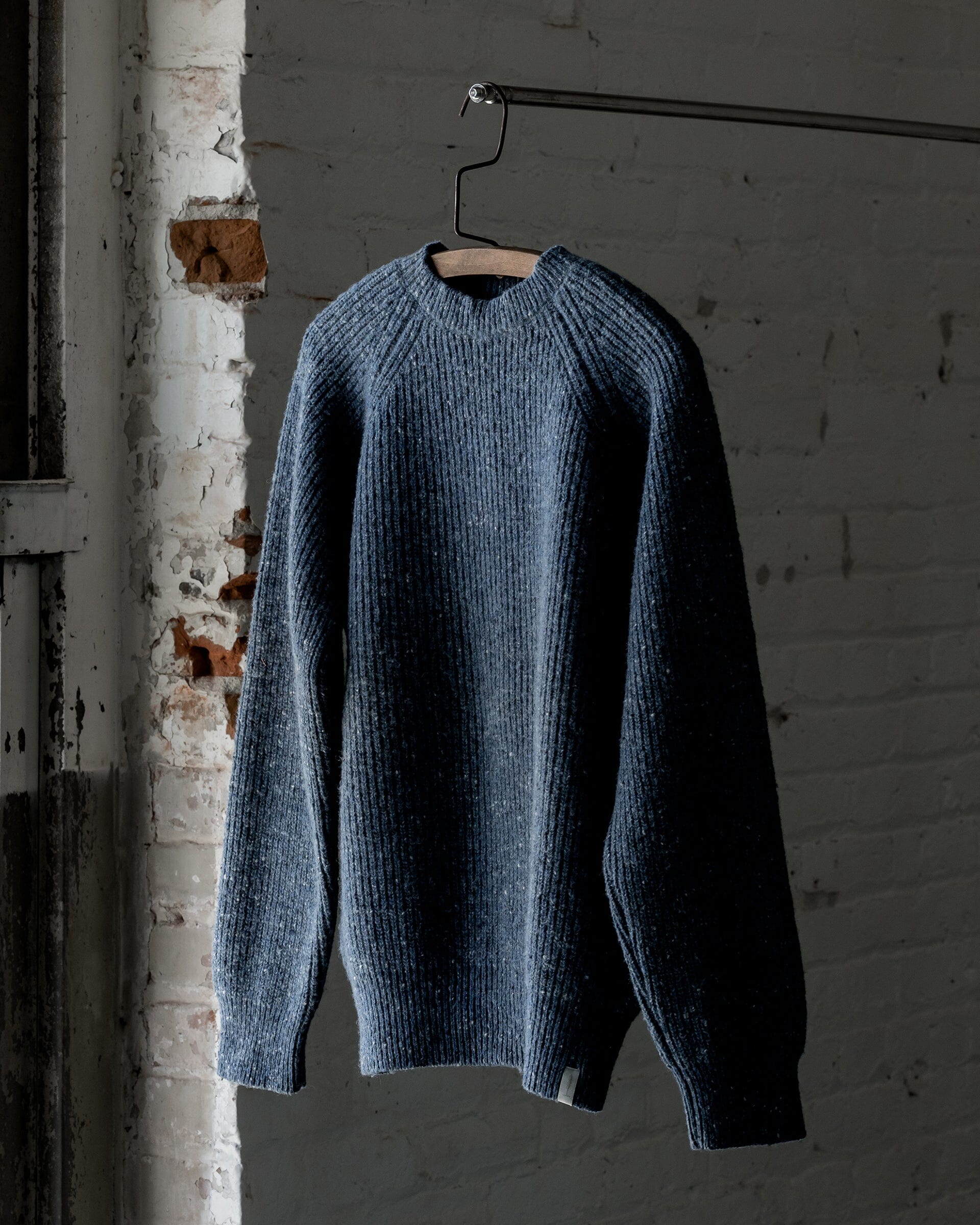 The Men's Fisherman Sweater in Speckled Blue - Front #color_speckled blue