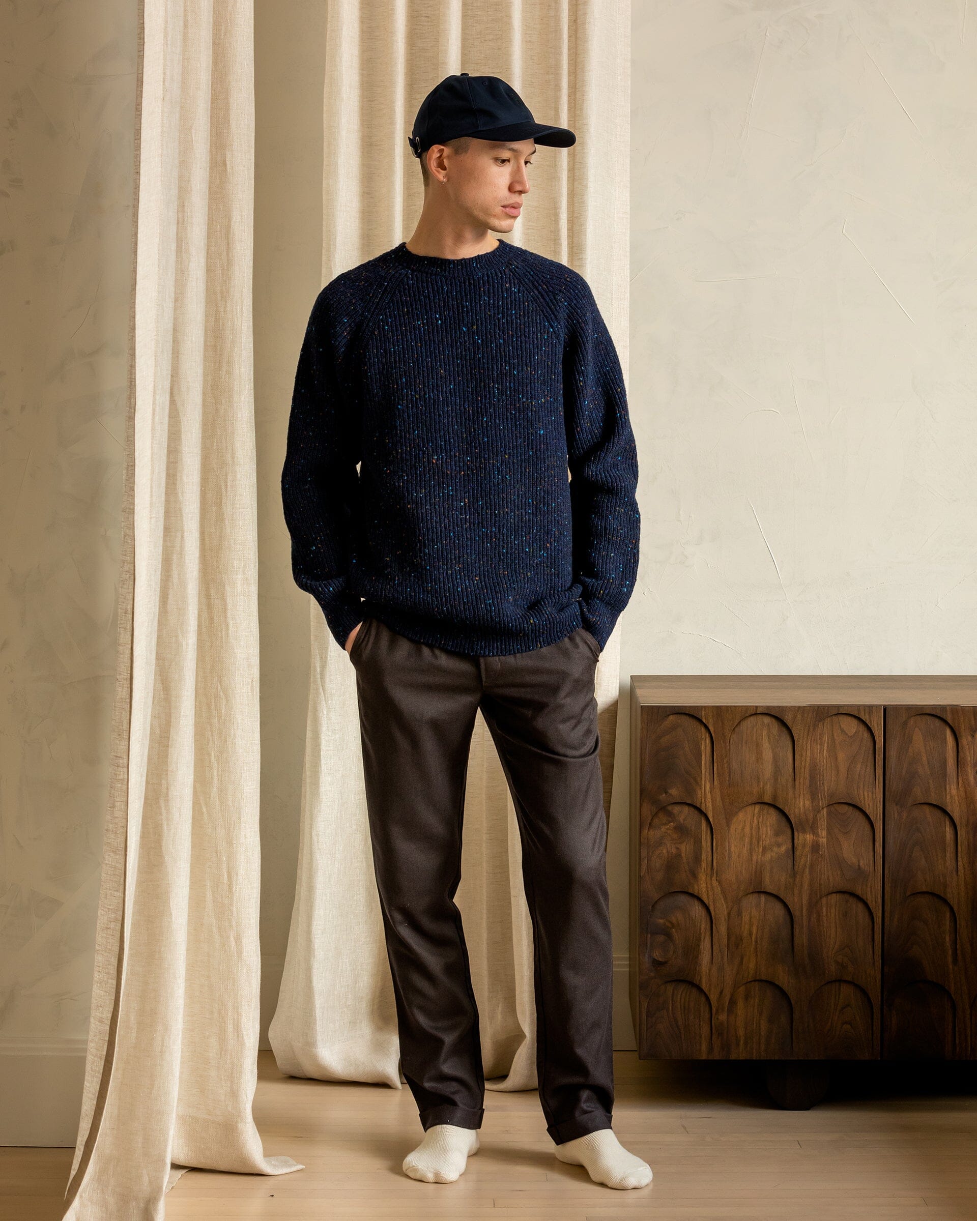 The Men's Fisherman Sweater in Speckled Navy - Lookbook 2 #color_speckled navy