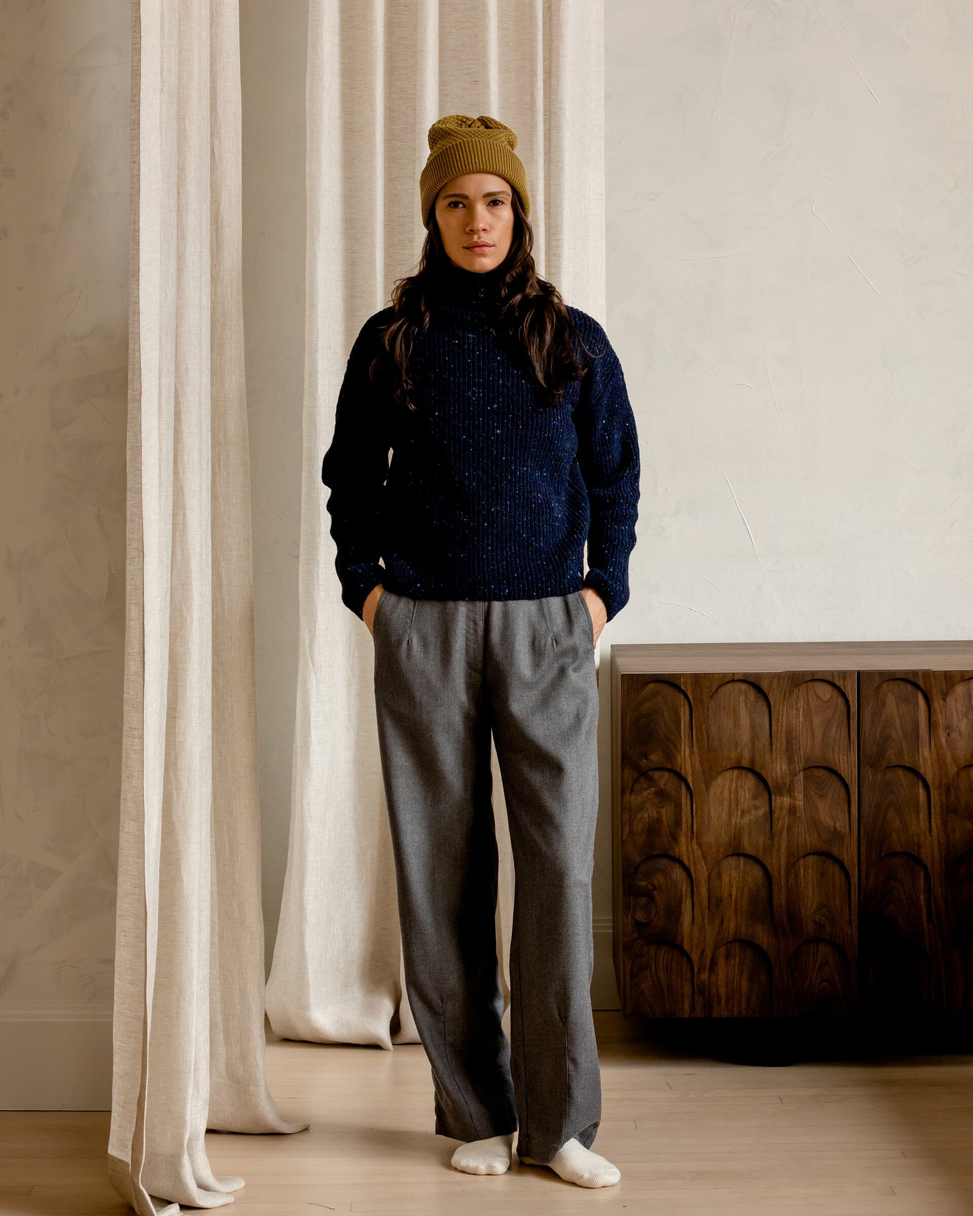 The Women's Fisherman Sweater in Speckled Navy - Lookbook 2 #color_speckled navy