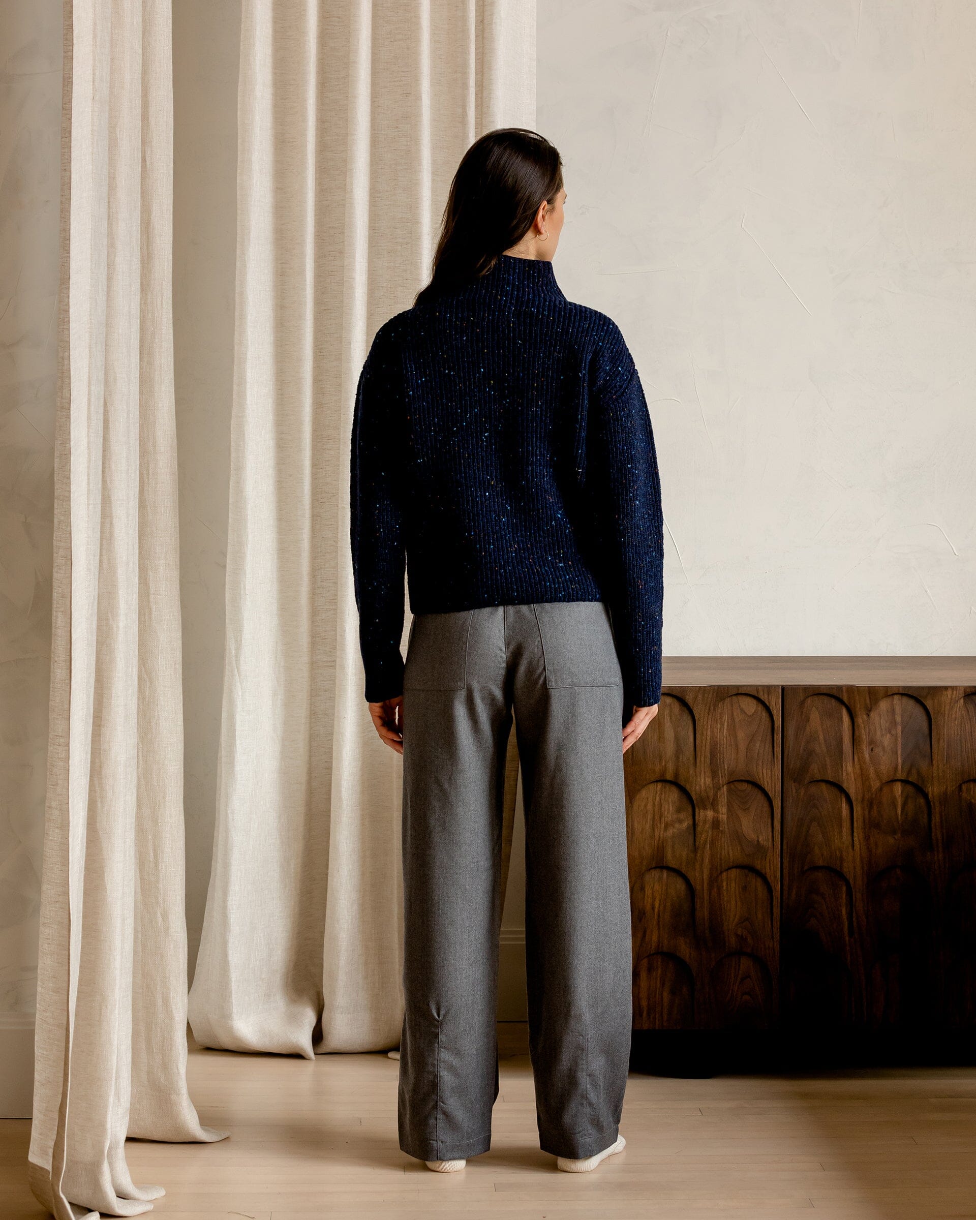 The Womens Light Wool Pant in Heather Grey - On model back #color_heather grey