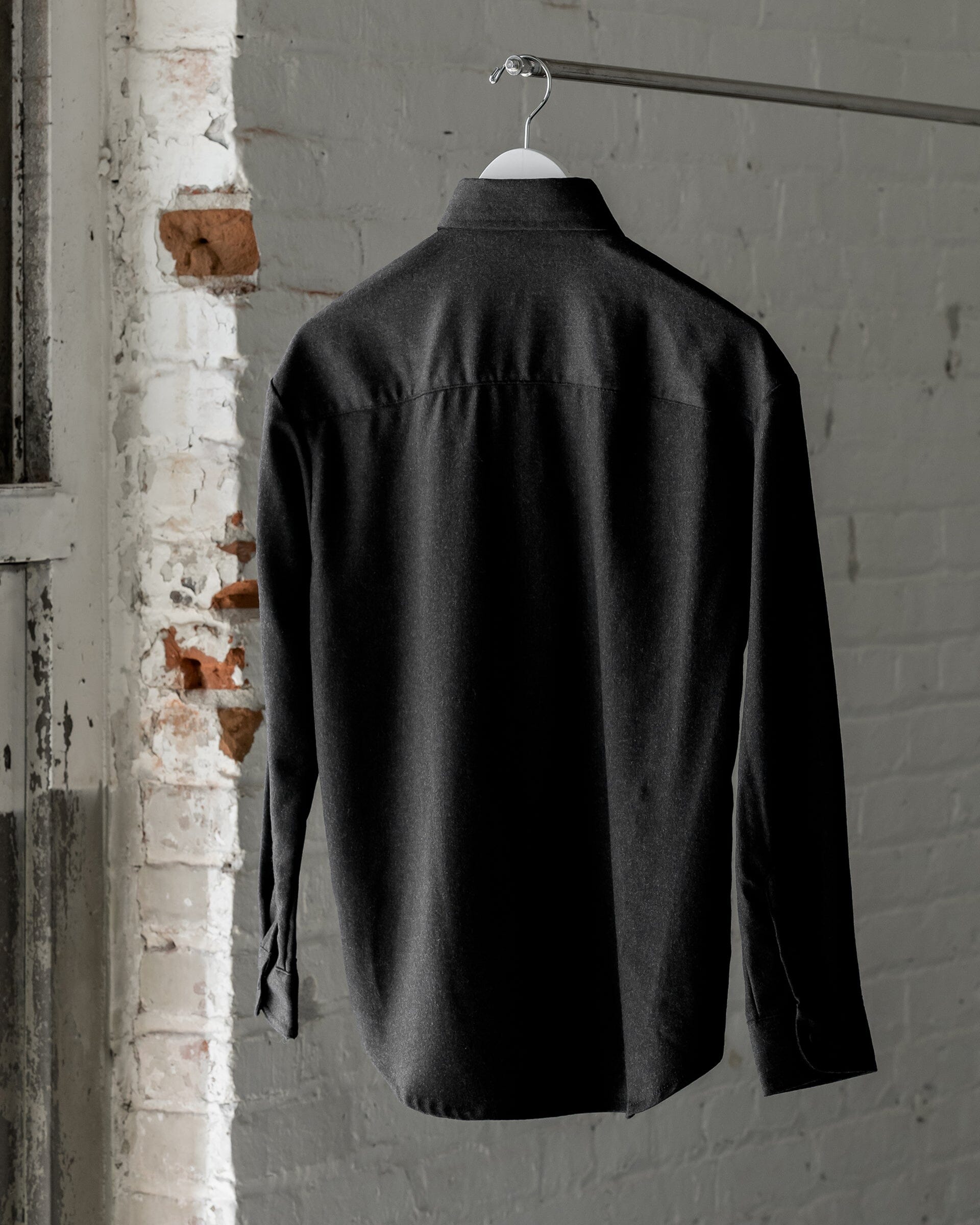 The Womens Light Wool Shirt in Charcoal - Back #color_heather charcoal