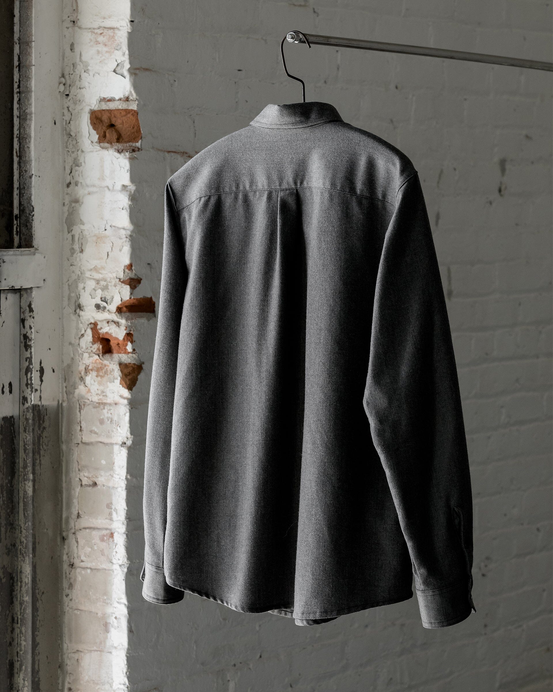 The Mens Light Wool Shirt in Heather Grey - Back #color_heather grey