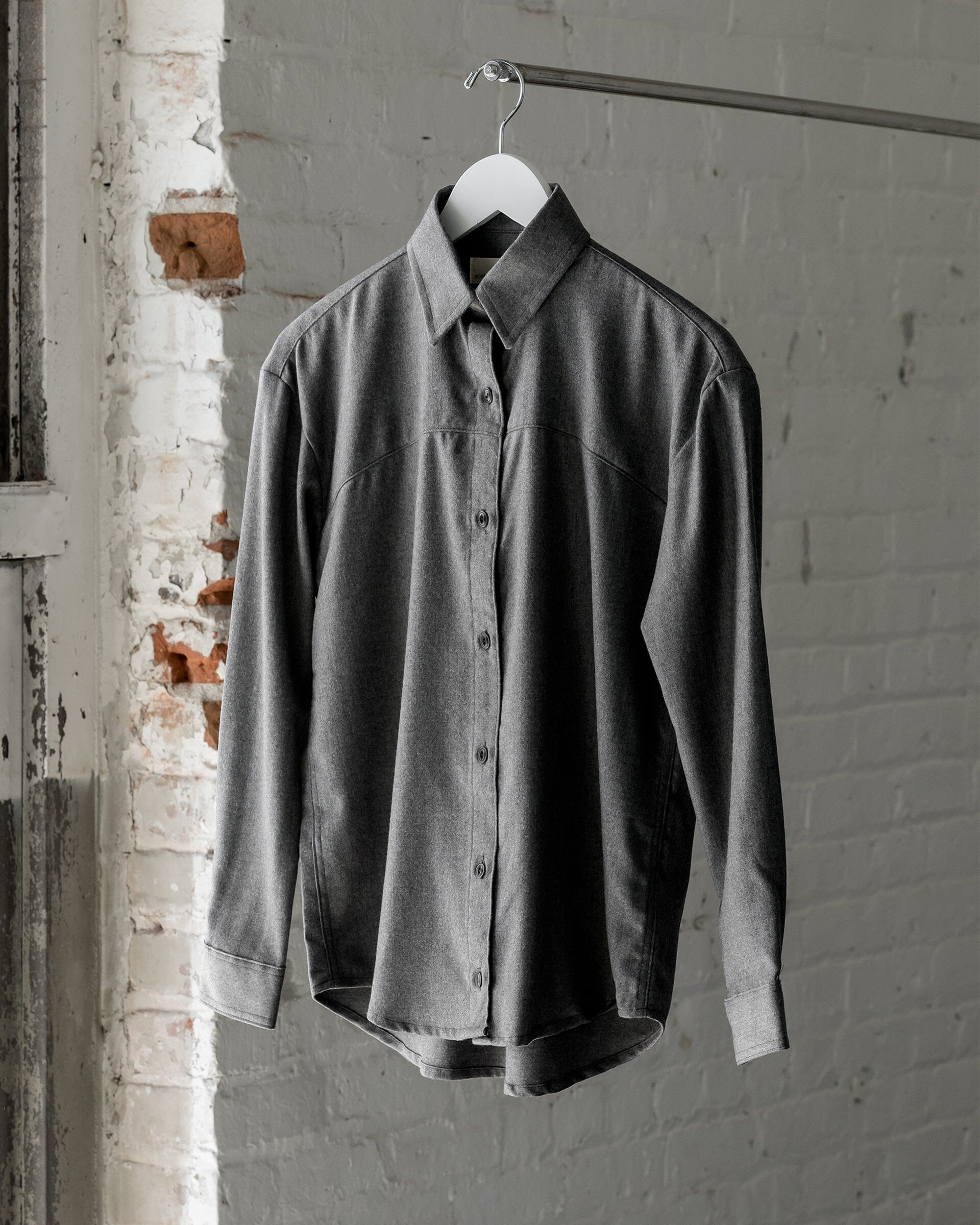 The Womens Light Wool Shirt in Heather Grey - Front #color_heather grey