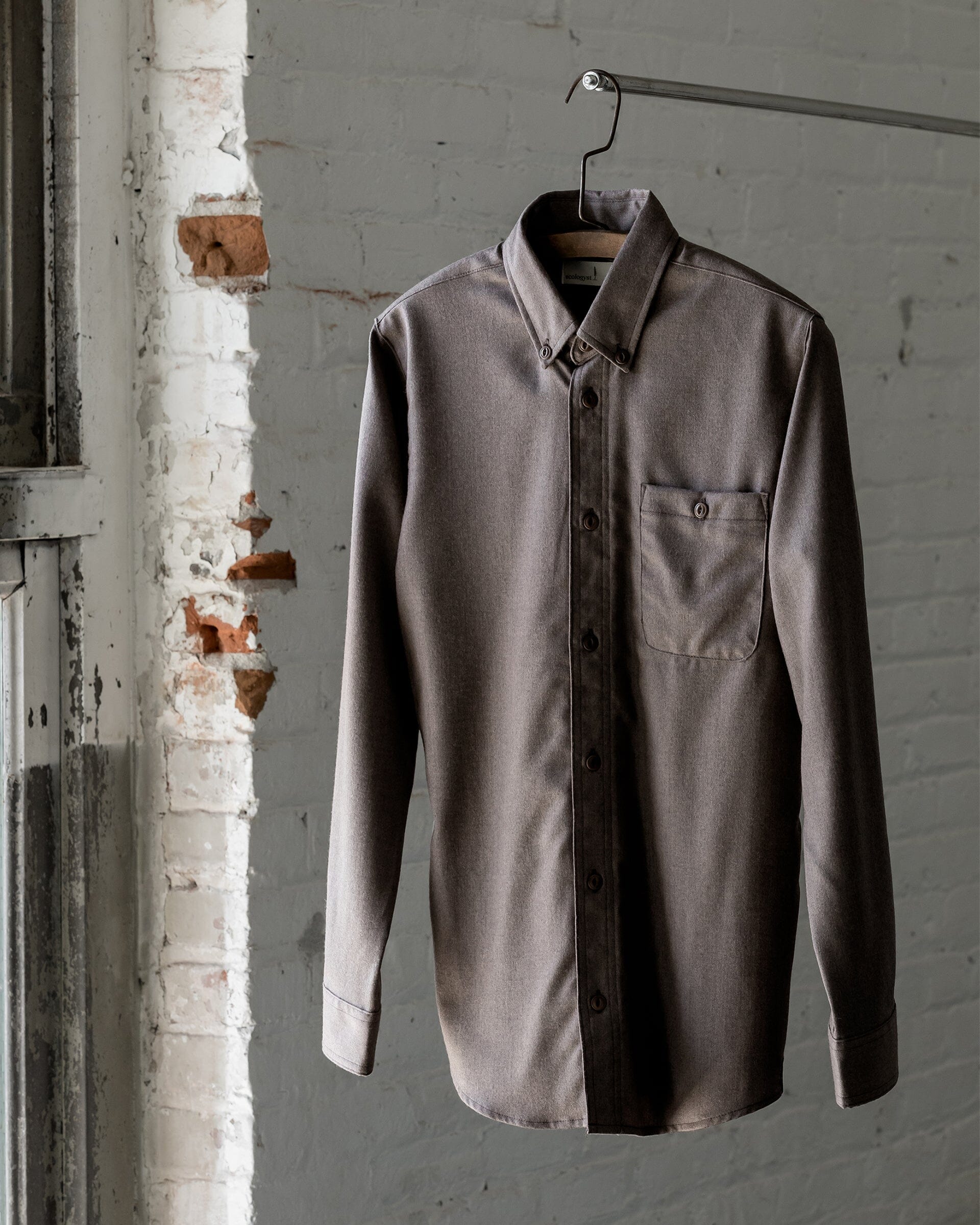 The Mens Light Wool Shirt in Heather Light Brown - Front #color_heather light brown