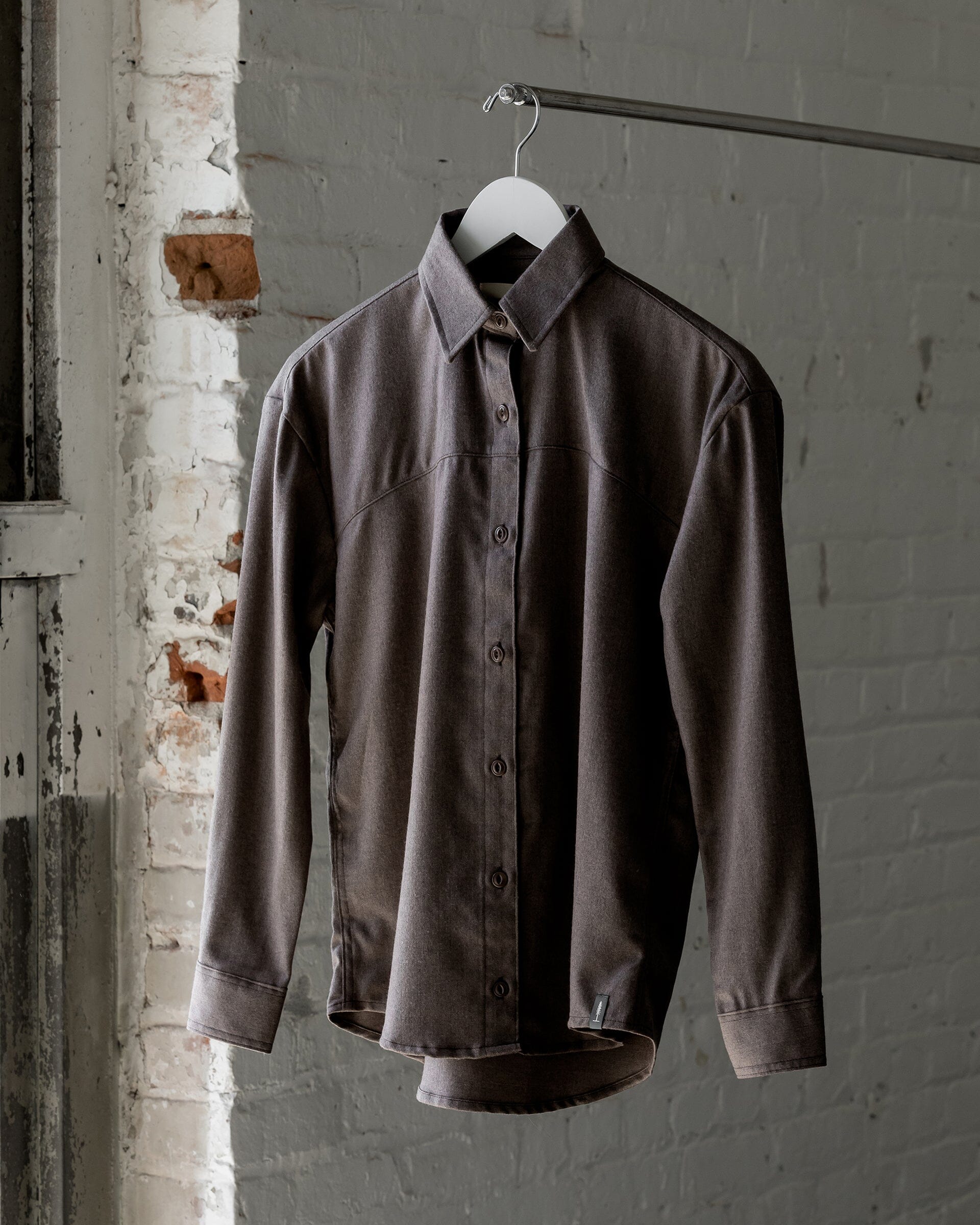 The Womens Light Wool Shirt in Light Brown - Front #color_heather light brown
