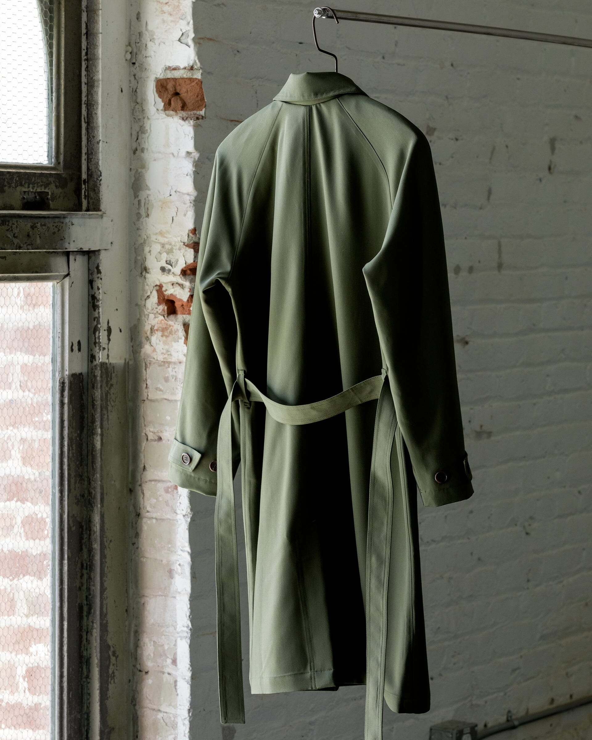The Marzotto Trench in Moss Green - Back #color_moss green
