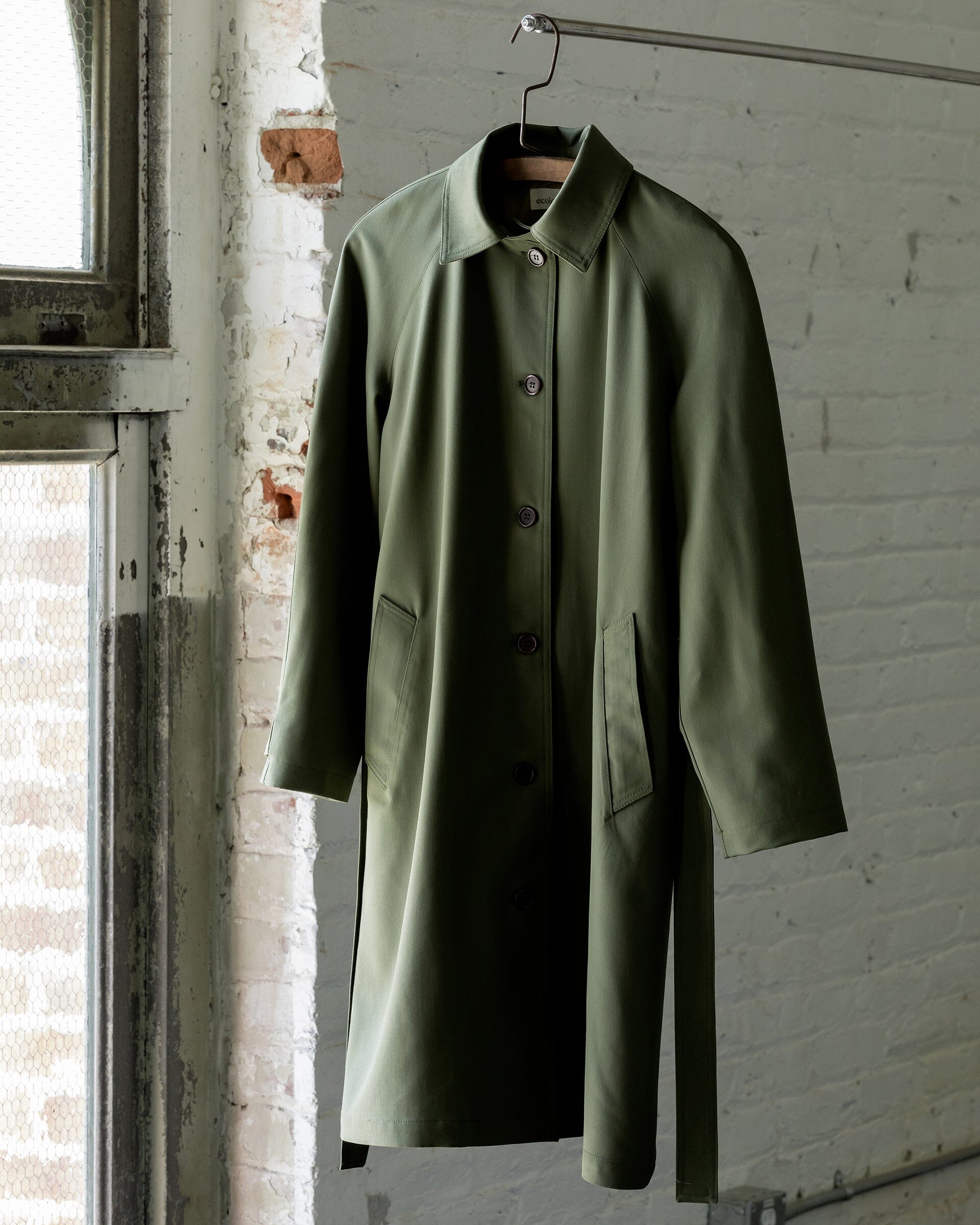 #color_moss green The Marzotto Trench in Moss Green Front 