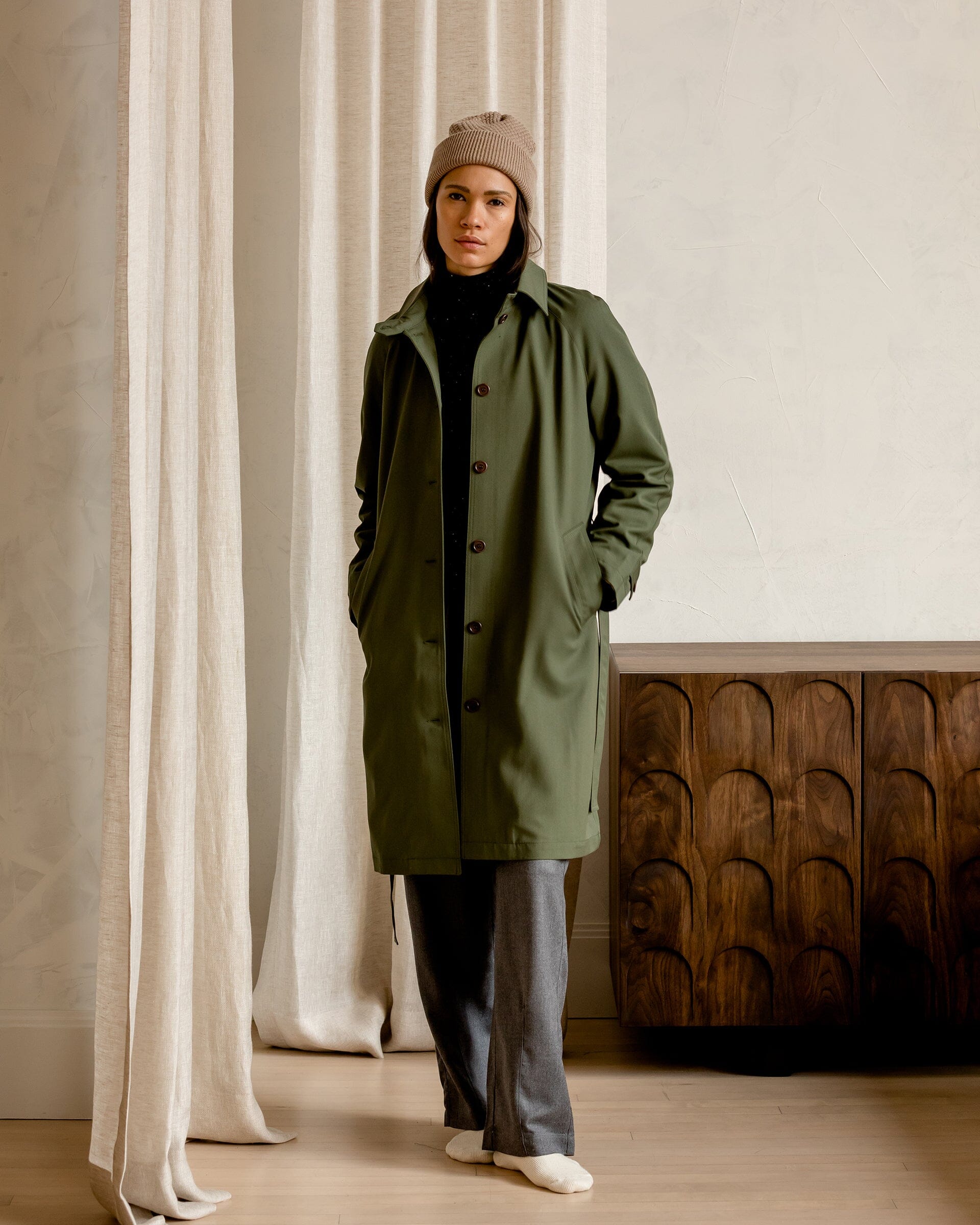 The Marzotto Trench in Moss Green - Lookbook 2 #color_moss green