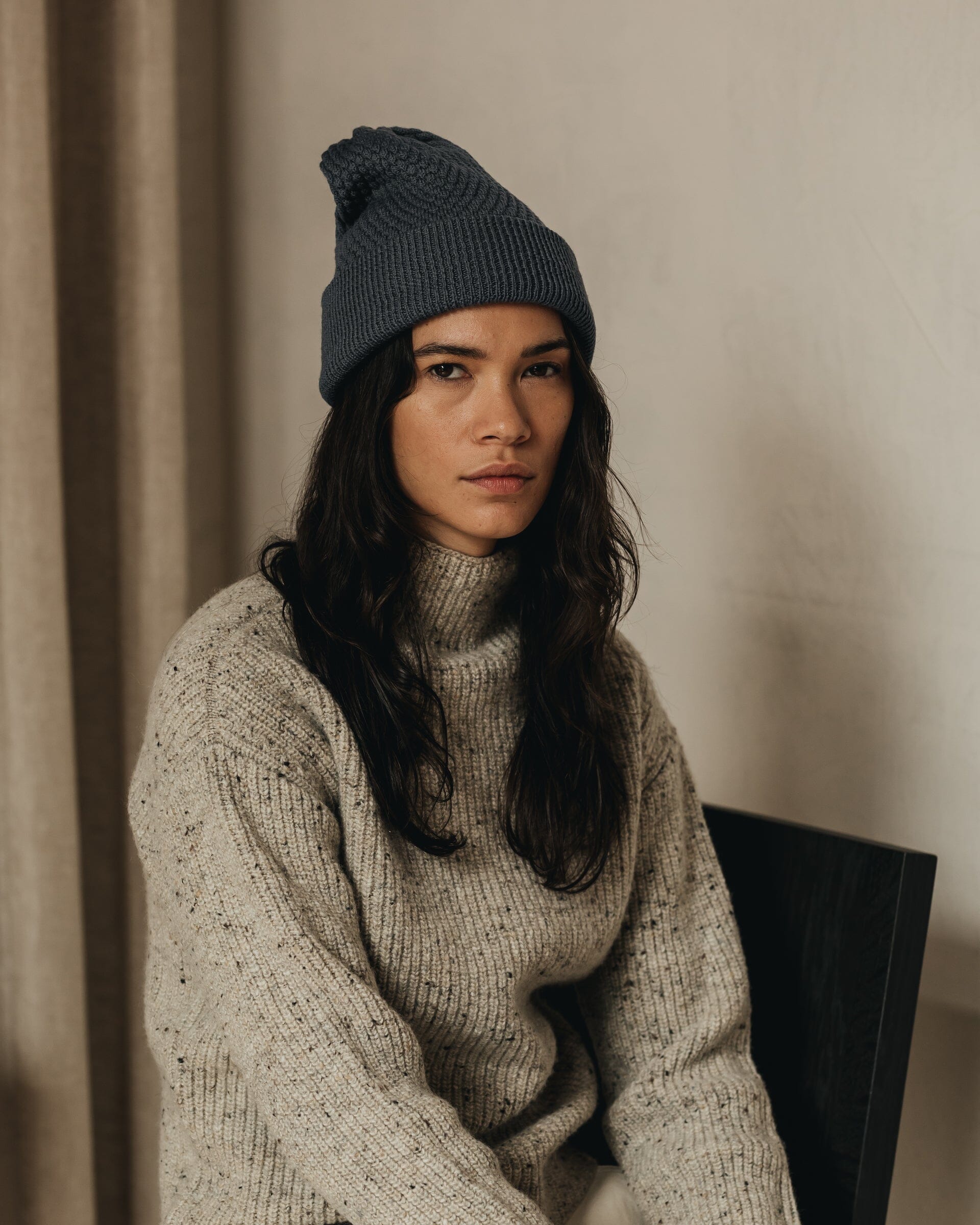 The Bubble Knit Toque in Blue - Lifestyle 2