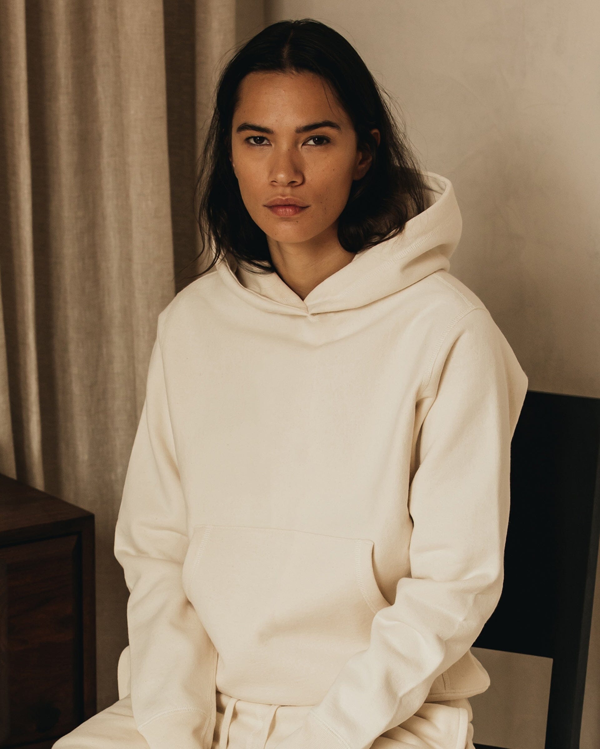 The Organic Pullover Hoodie in Natural - Front