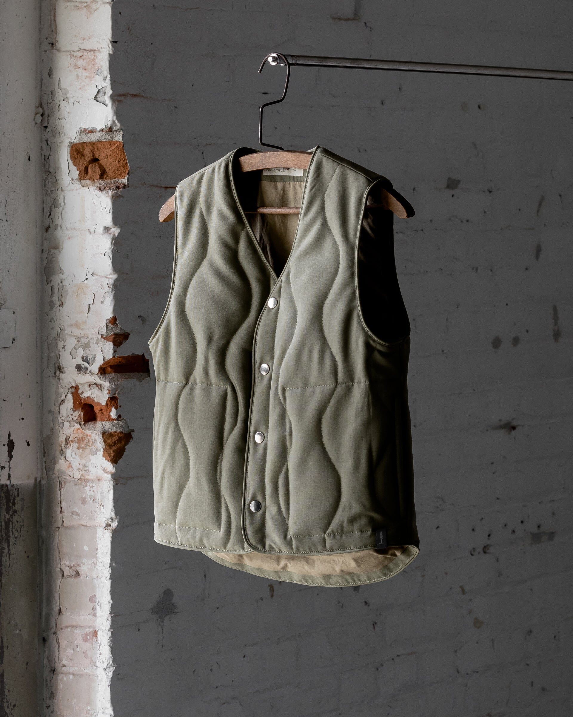 #color_lichen The Womens Quilted Wool Vest in Lichen Front 