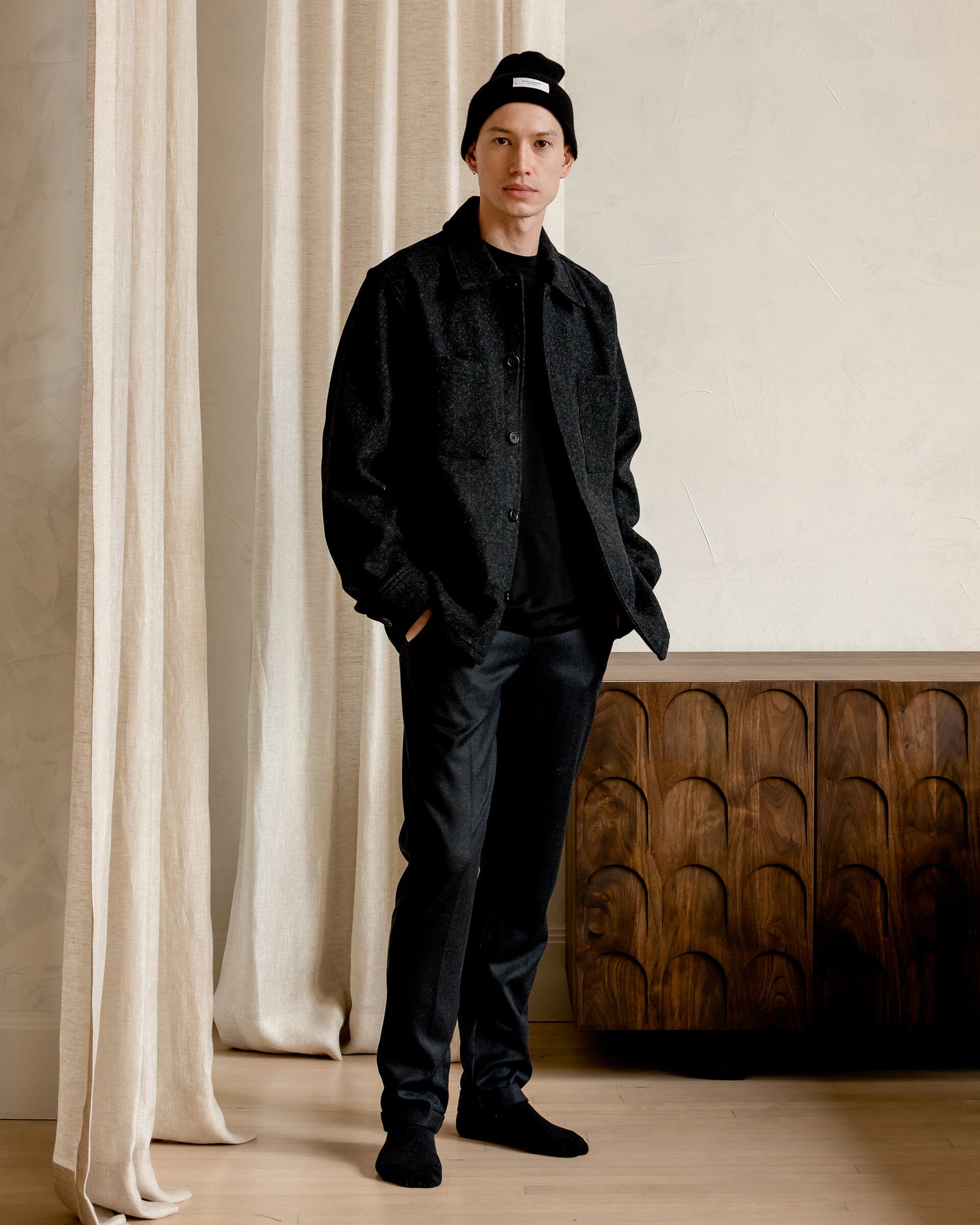 The Mens Wool Harbour Coat in Charcoal - Lookbook 2 #color_charcoal
