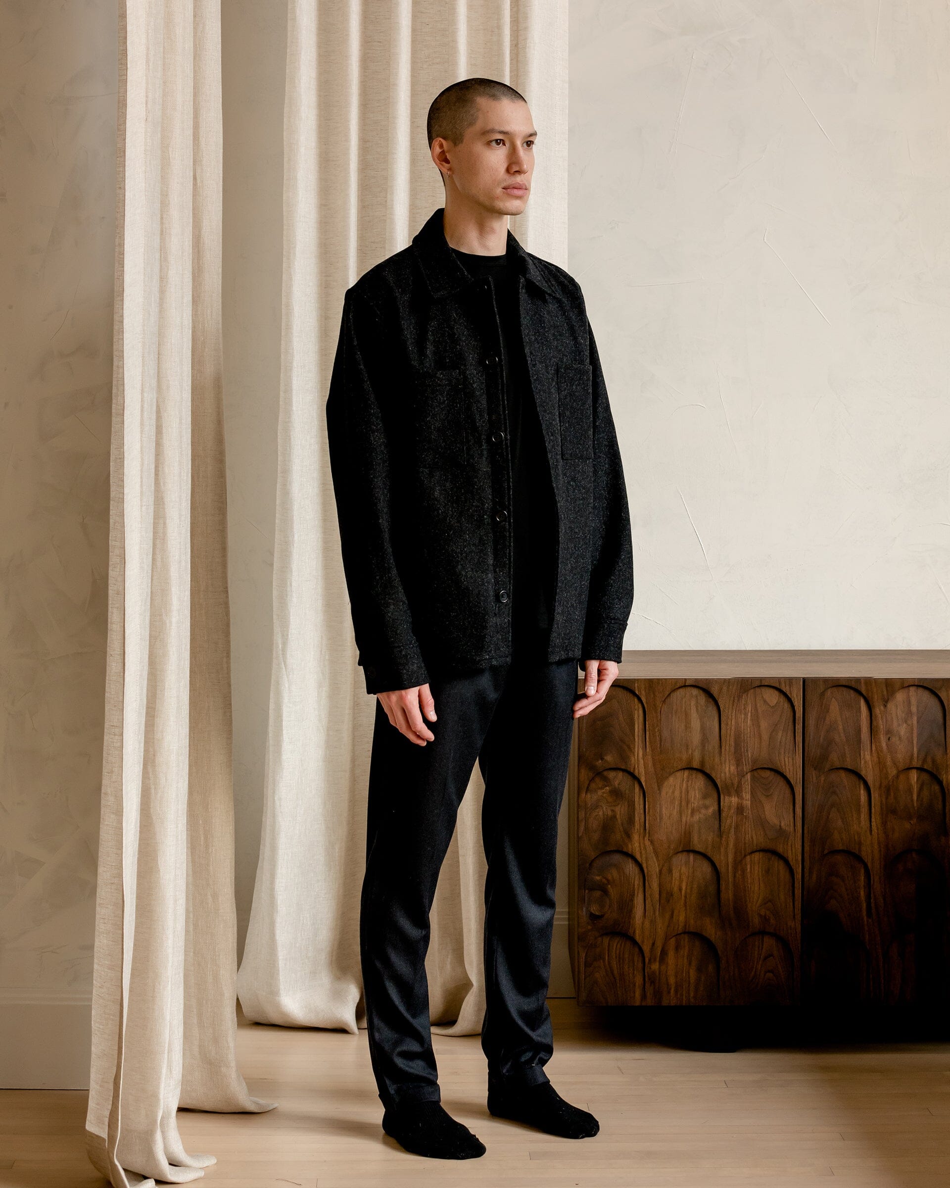 The Mens Wool Harbour Coat in Charcoal - Side #color_charcoal