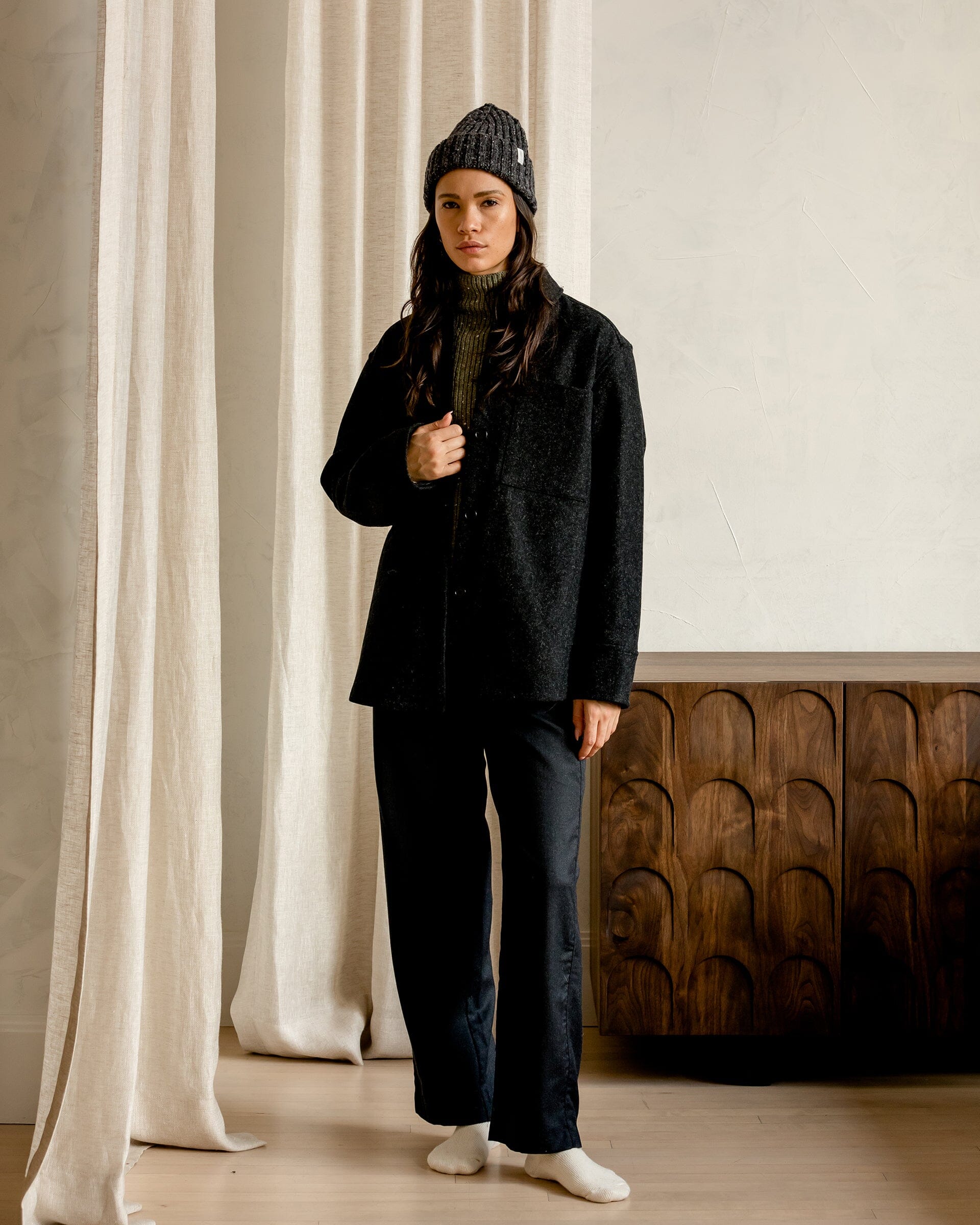 The Womens Wool Harbour Coat in Charcoal - Lookbook 1 #color_charcoal