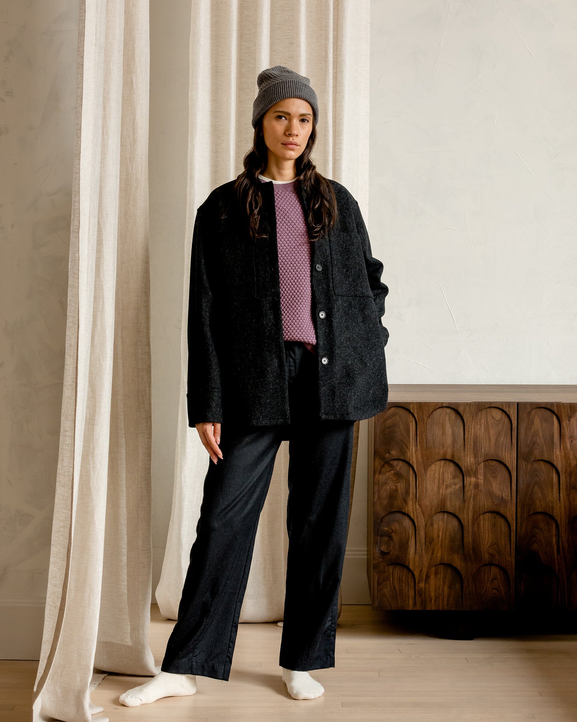 The Womens Wool Harbour Coat in Charcoal - Lookbook 2 #color_charcoal