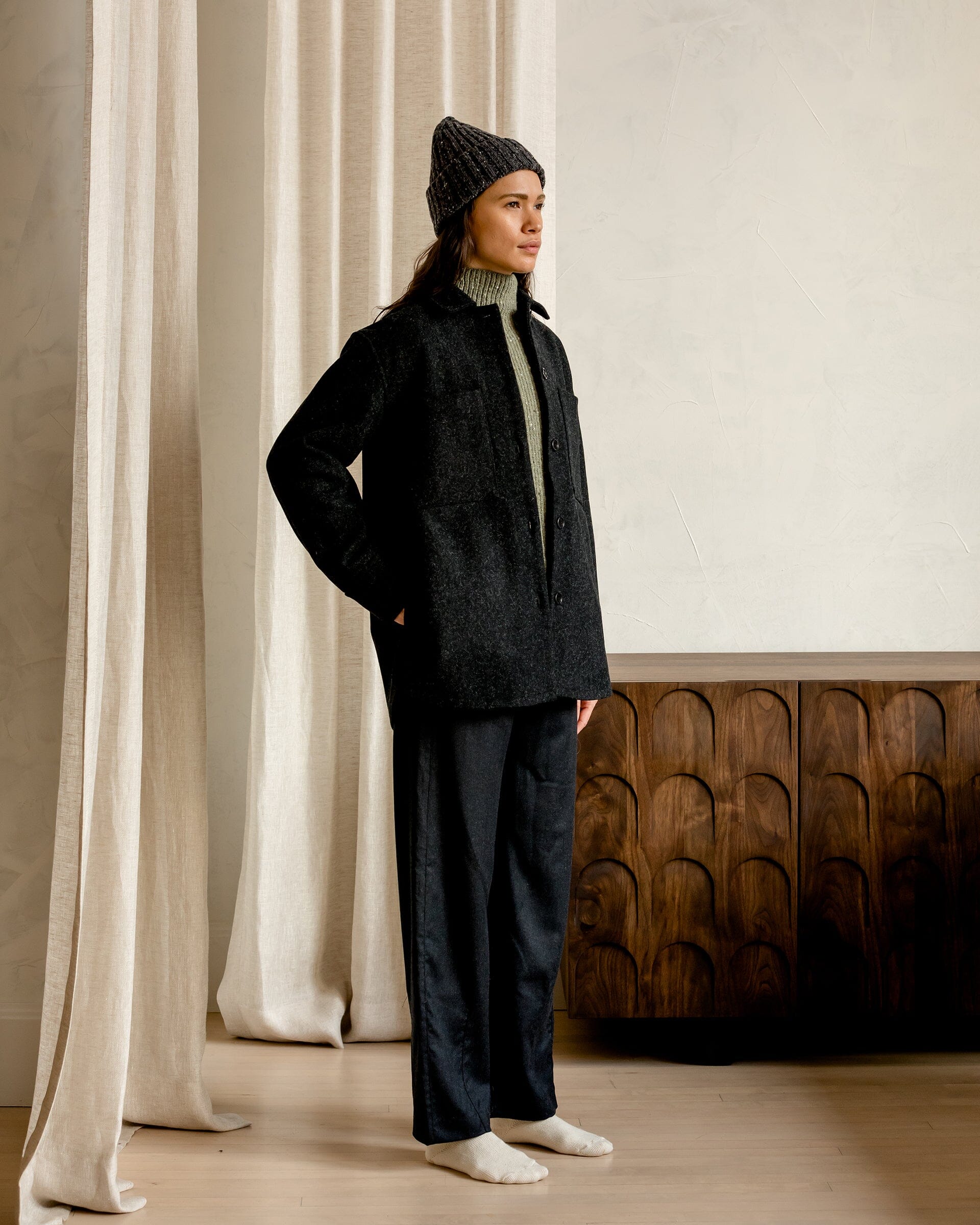 The Womens Wool Harbour Coat in Charcoal - Side #color_charcoal