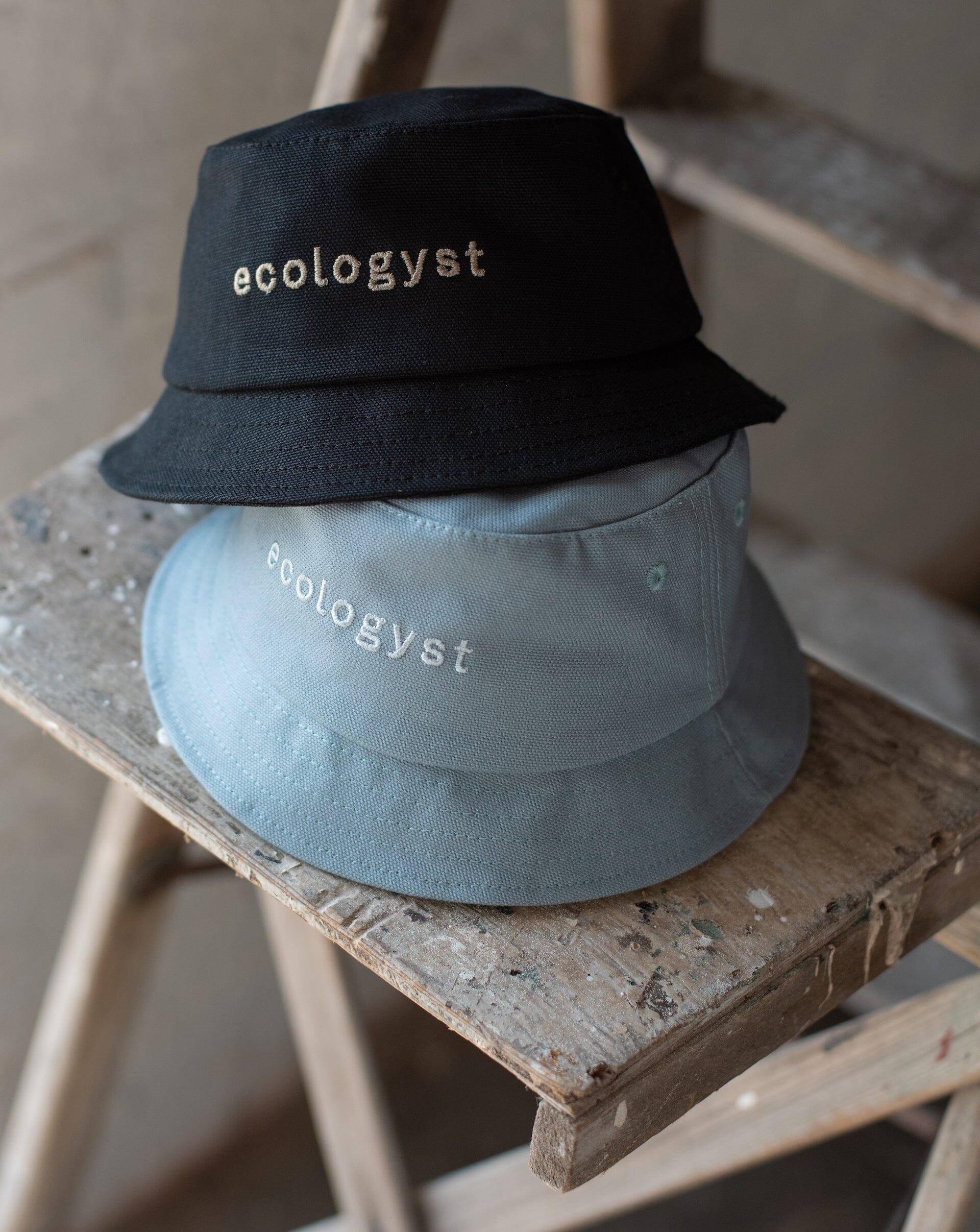 The Kids Canvas Bucket Hat in Black and Sky Blue