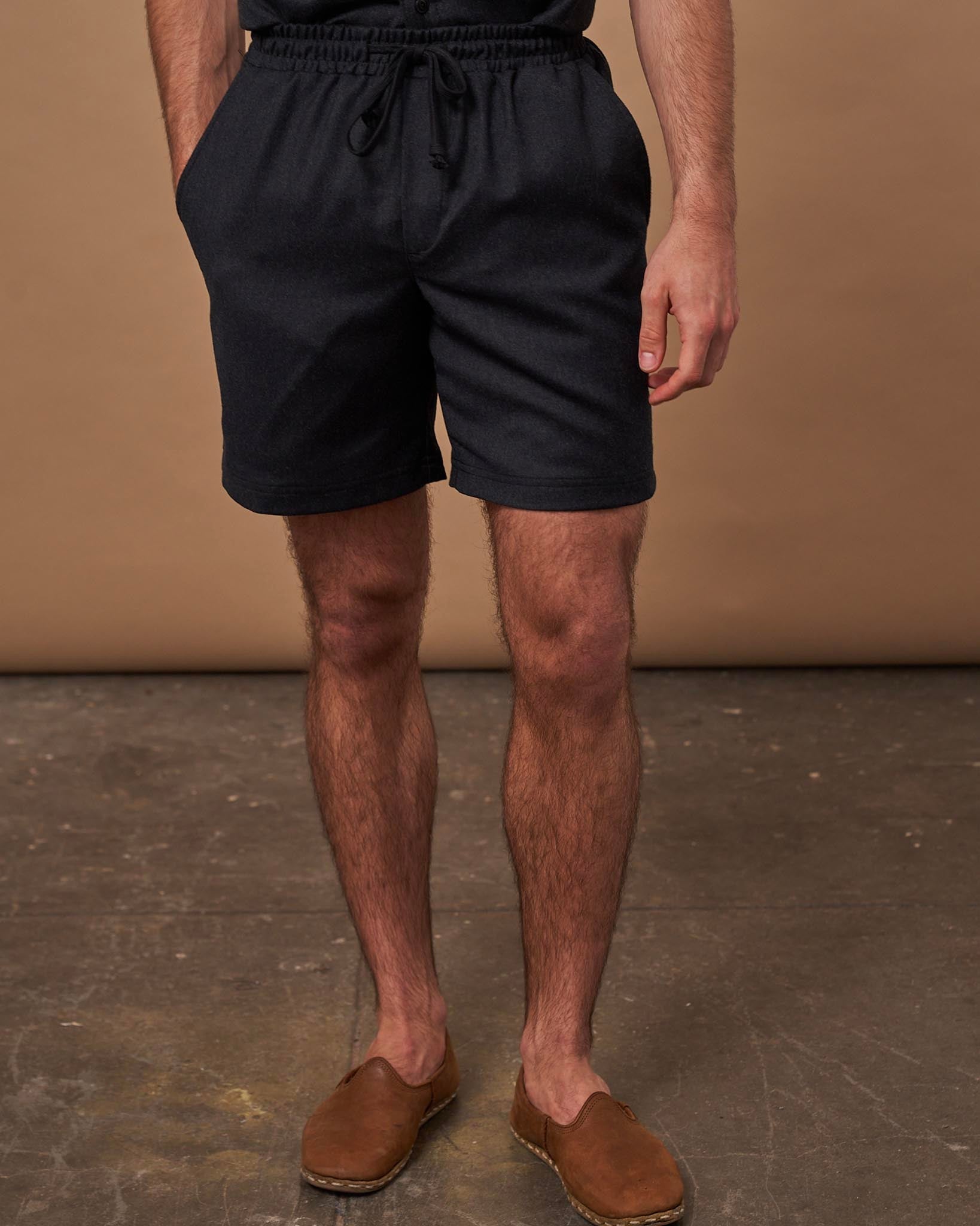 The Mens Light Wool Short in Heather Charcoal Front #color_heather-charcoal